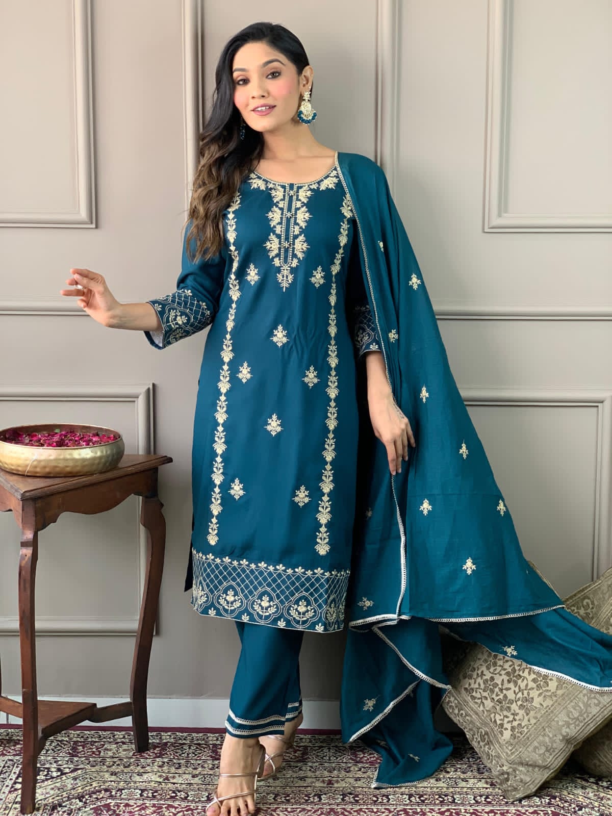 Embroidered Kurta Set with Cotton Mul Dupatta