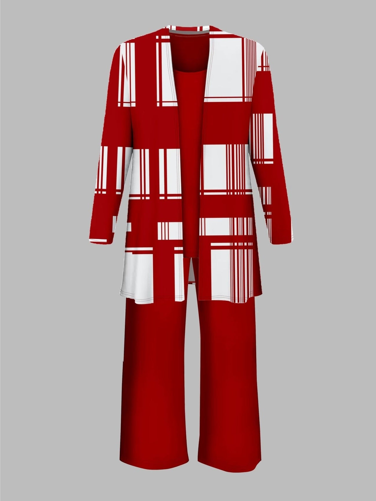 Women’s Stylish 3-Piece Set – Solid Cardigan, Casual Vest & Printed Palazzo Pants