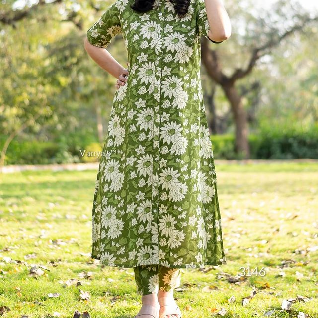 Jaipuri Cotton Co-ord Set with Button Detail Kurti and Printed Pant