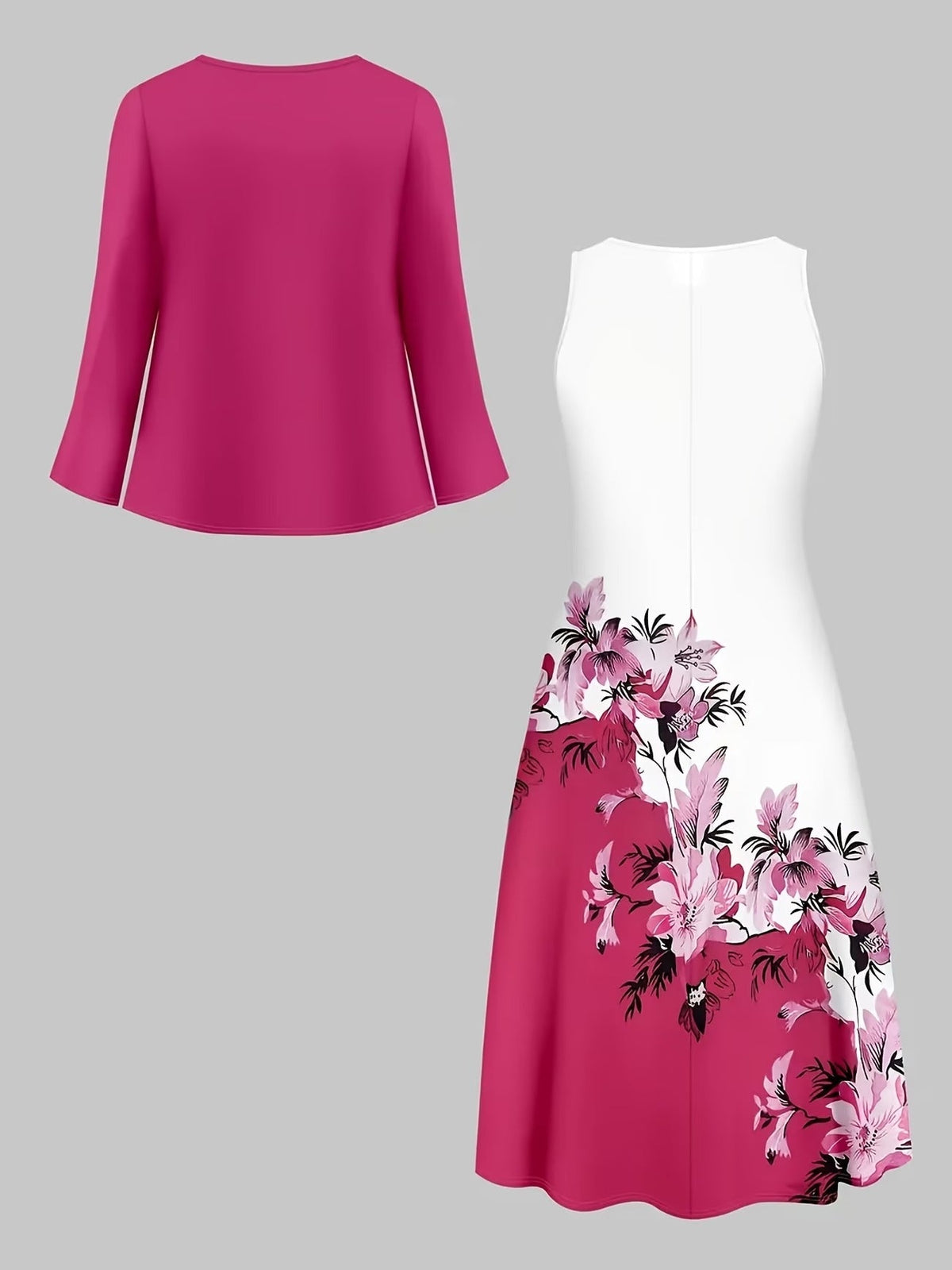 Elegant Floral Suspender Dress Set with Chic Long-Sleeve Blazer