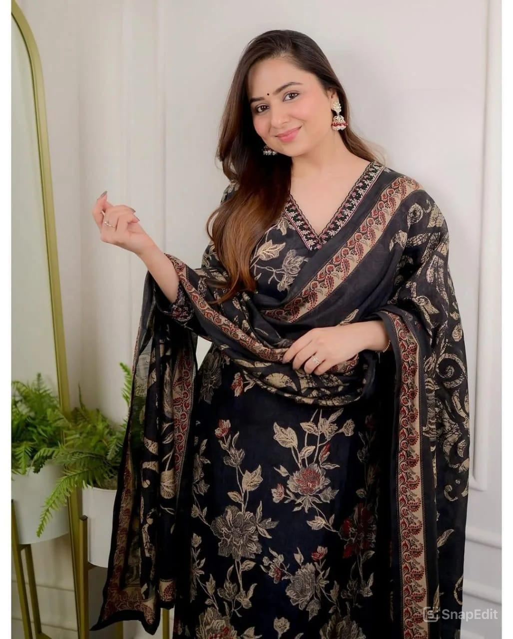 Afghani Cotton Suit Set with Embroidery Work and Printed Dupatta