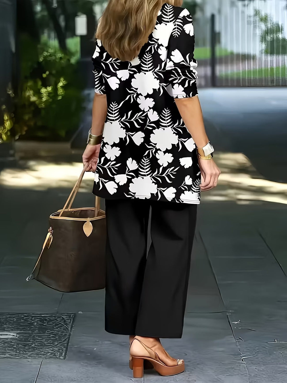 Women’s Stylish 3-Piece Set – Solid Cardigan, Casual Vest & Printed Palazzo Pants