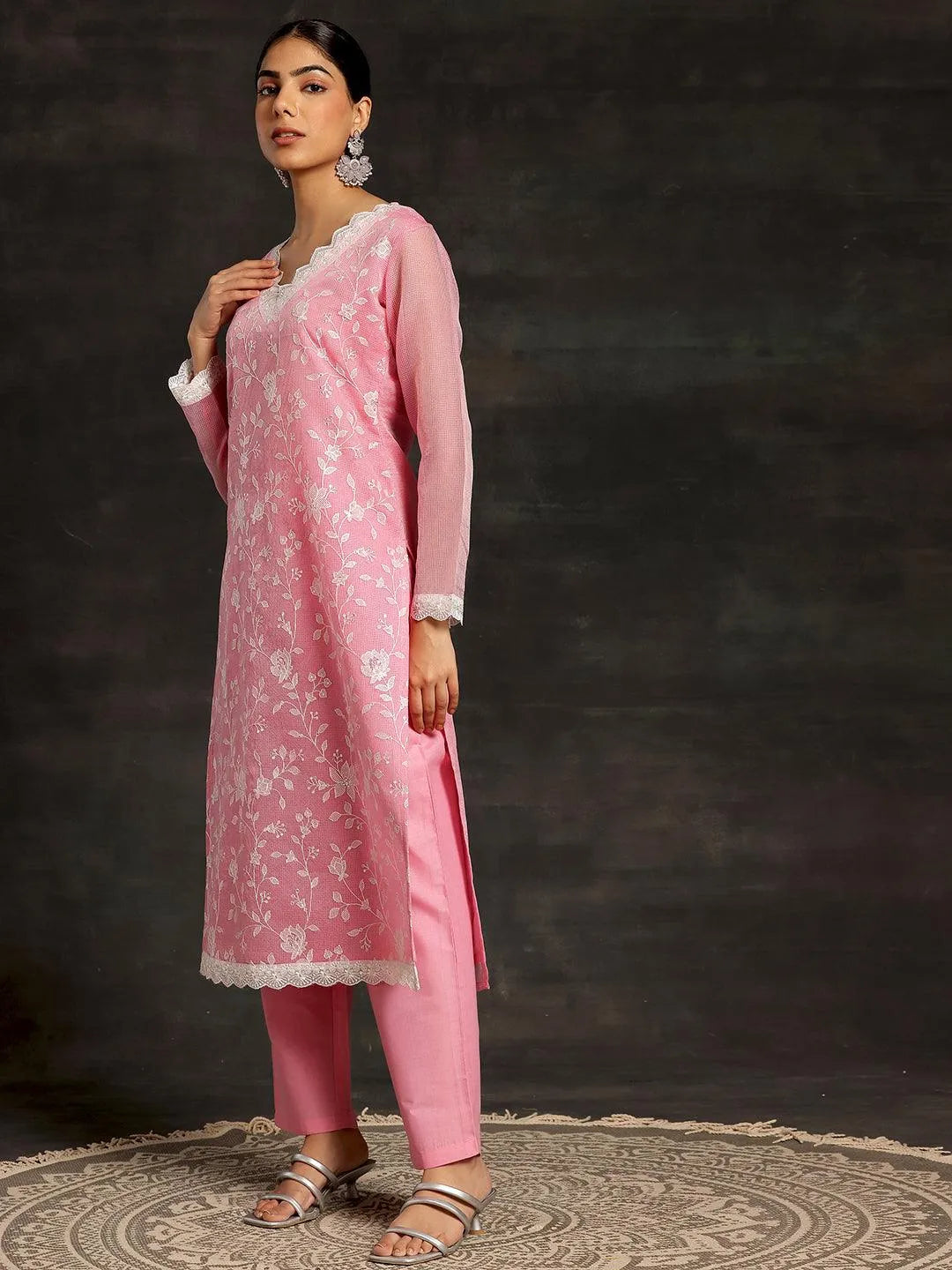 Anouk Pink Embroidered Cotton Pakistani Suit
