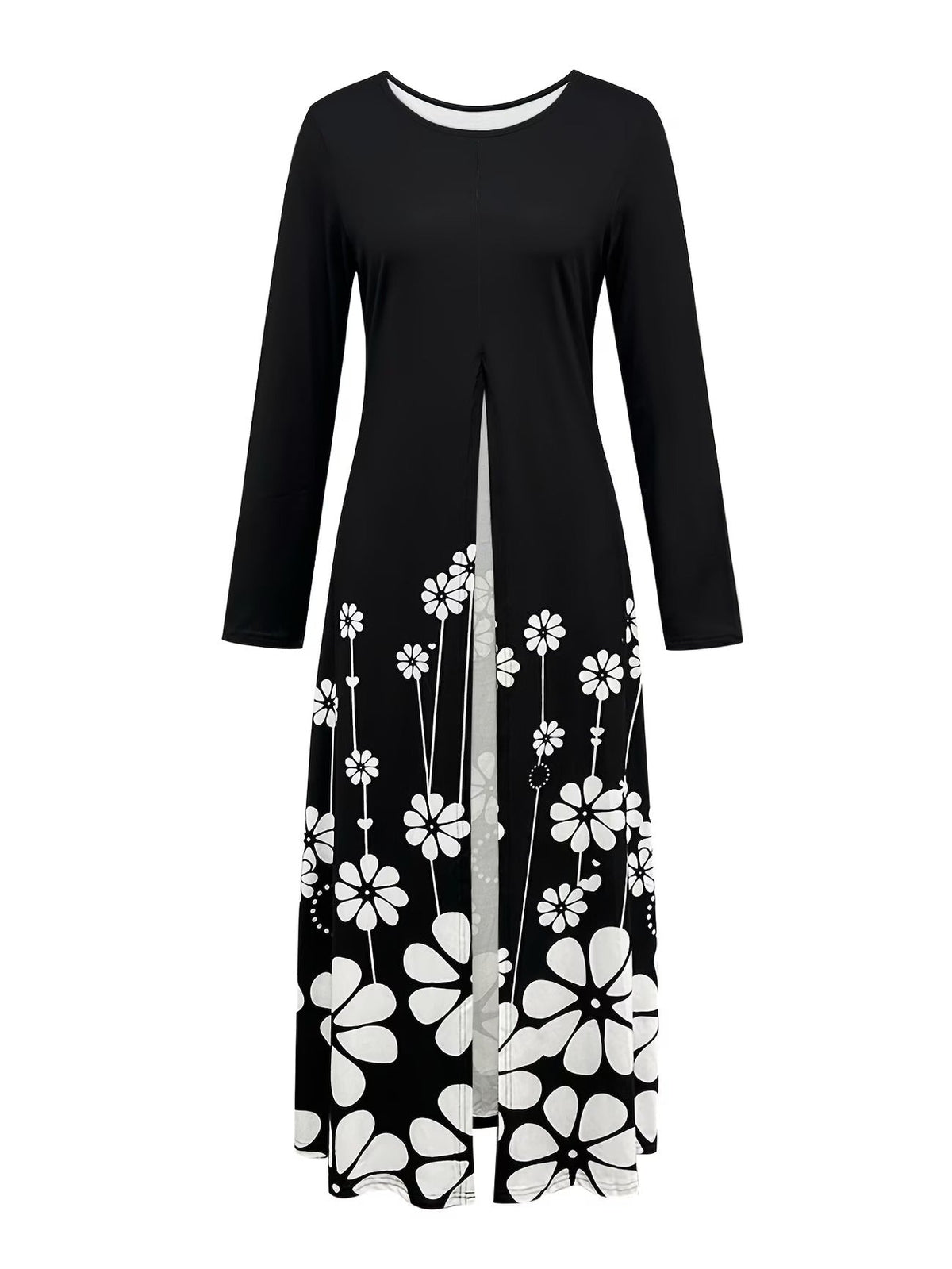 Elegant Marble Pattern Longline Top – Stylish Crew Neck Commuter & Party Wear