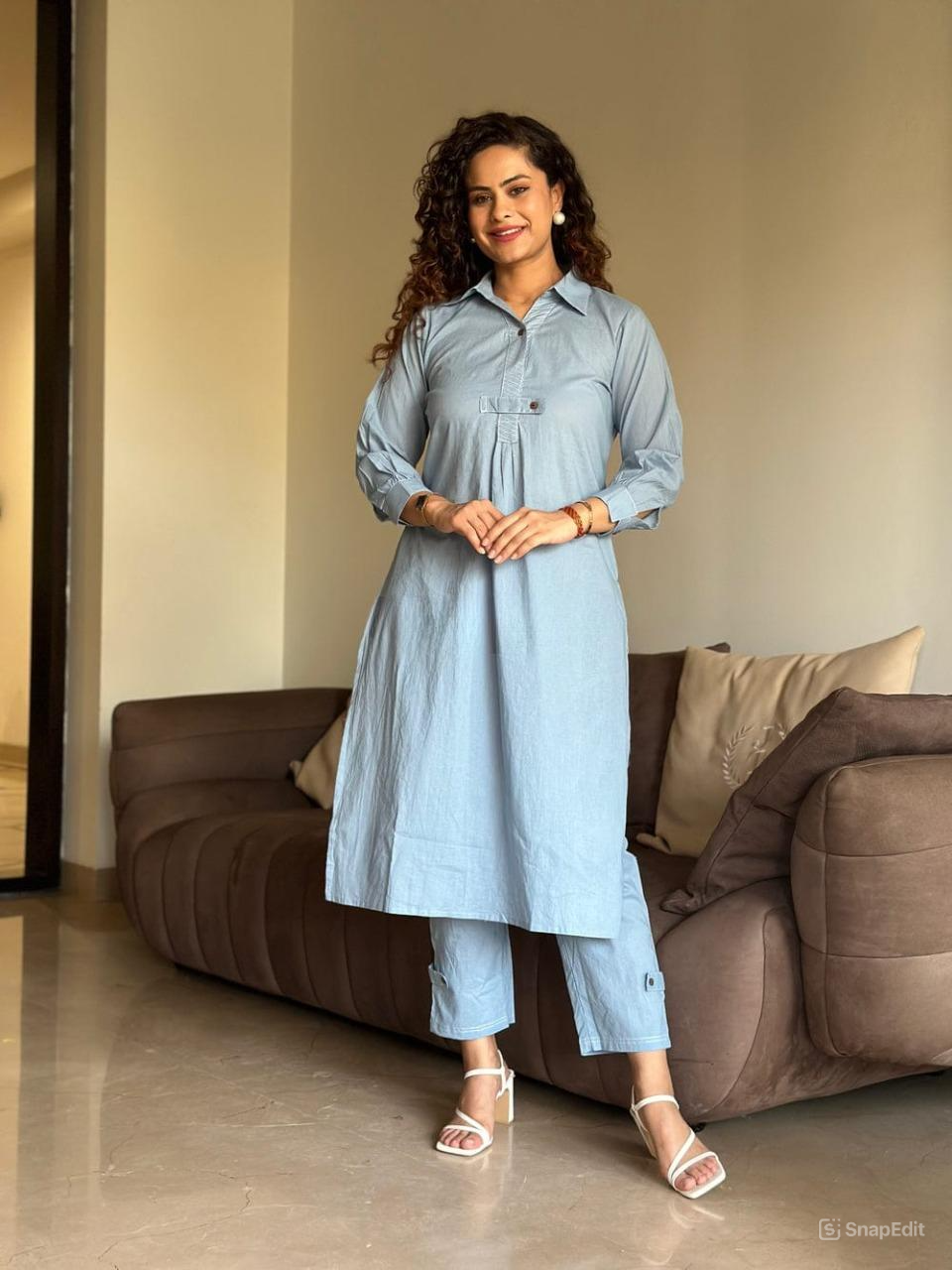 Cotton Flex Collar Co-Ord Set - Kurti Length 45 Inches