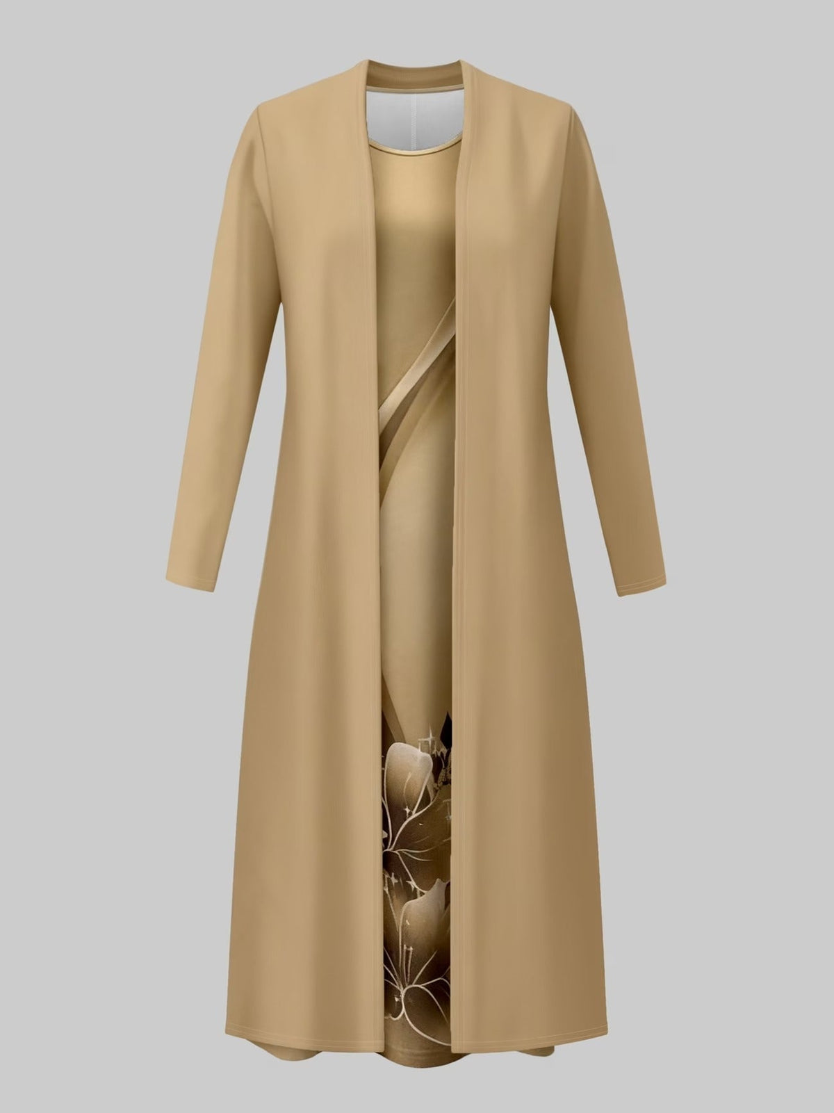 Elegant Floral Suspender Dress Set with Chic Long-Sleeve Blazer