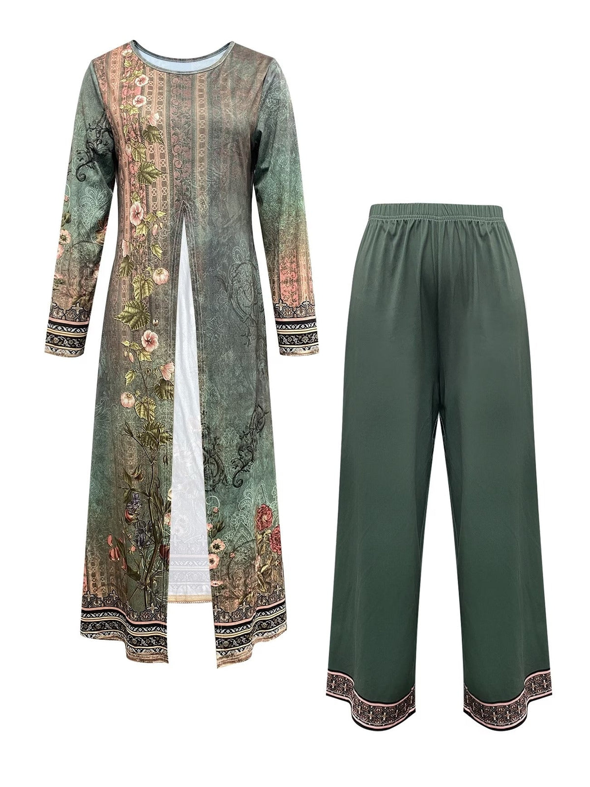 Elegant Marble Pattern Longline Top – Stylish Crew Neck Commuter & Party Wear