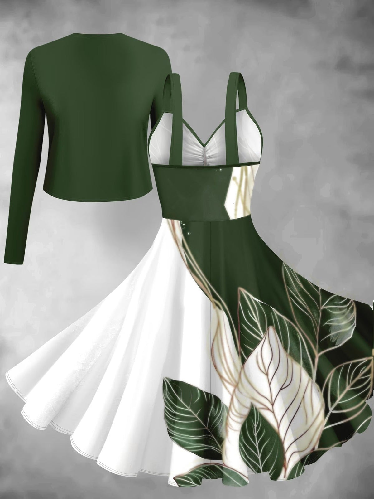 Elegant Floral Suspender Dress Set with Chic Long-Sleeve Blazer