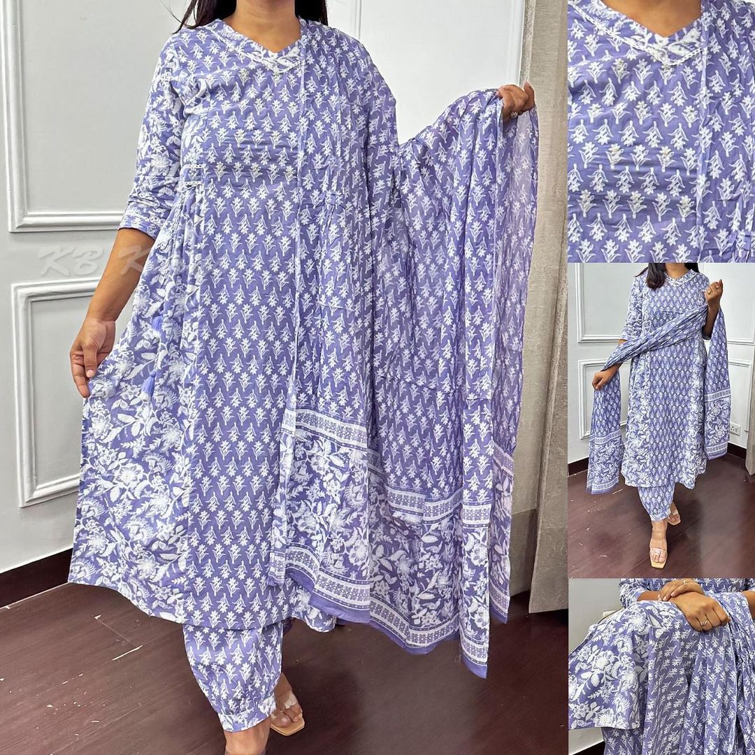 Floral Afghani Suit Set with Side Waist Tassels