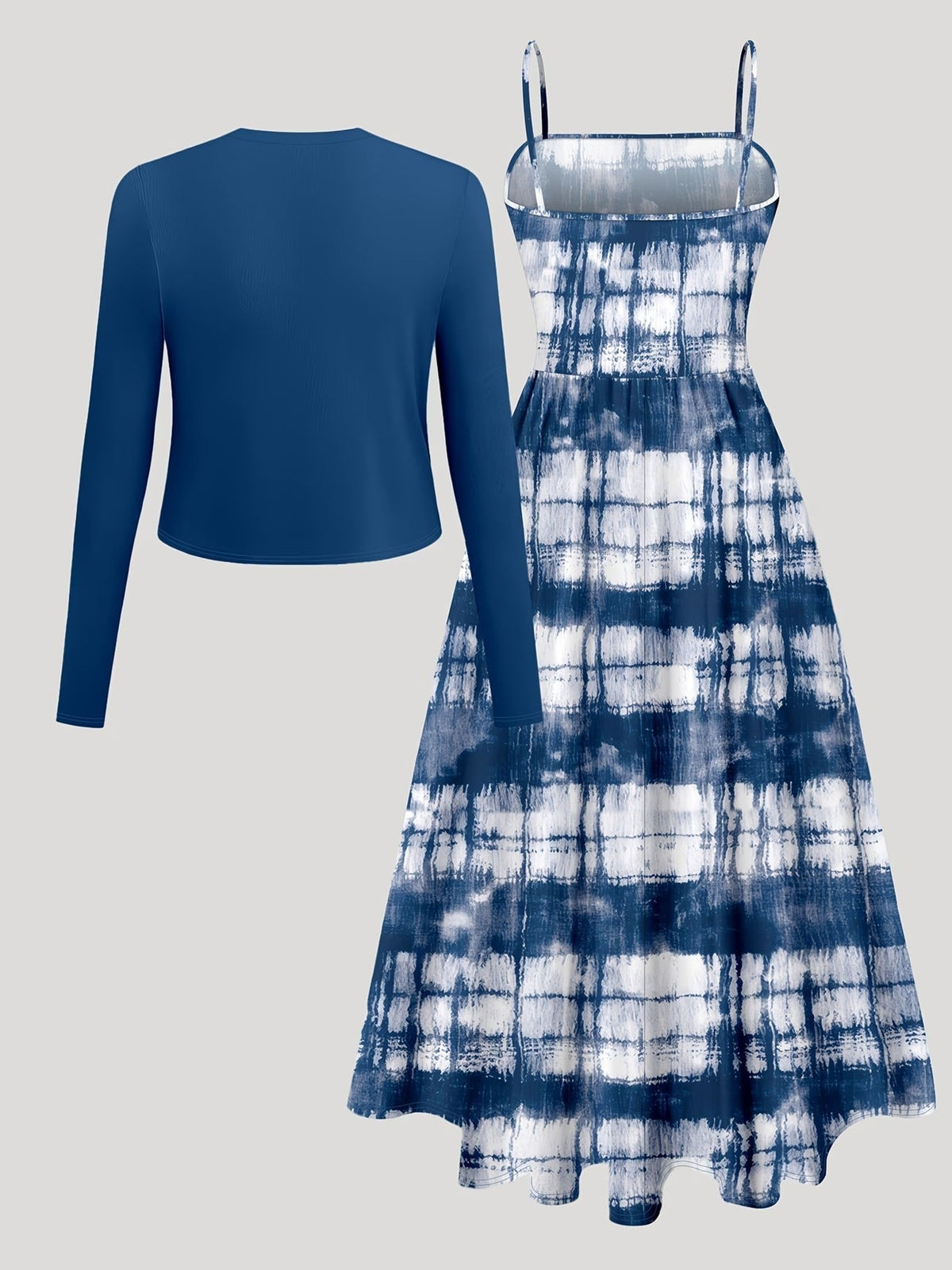 Minimalist Tie-Dye Halter Belt Dress with Easy Cardigan Coat – Elegant Two-Piece Women’s Set