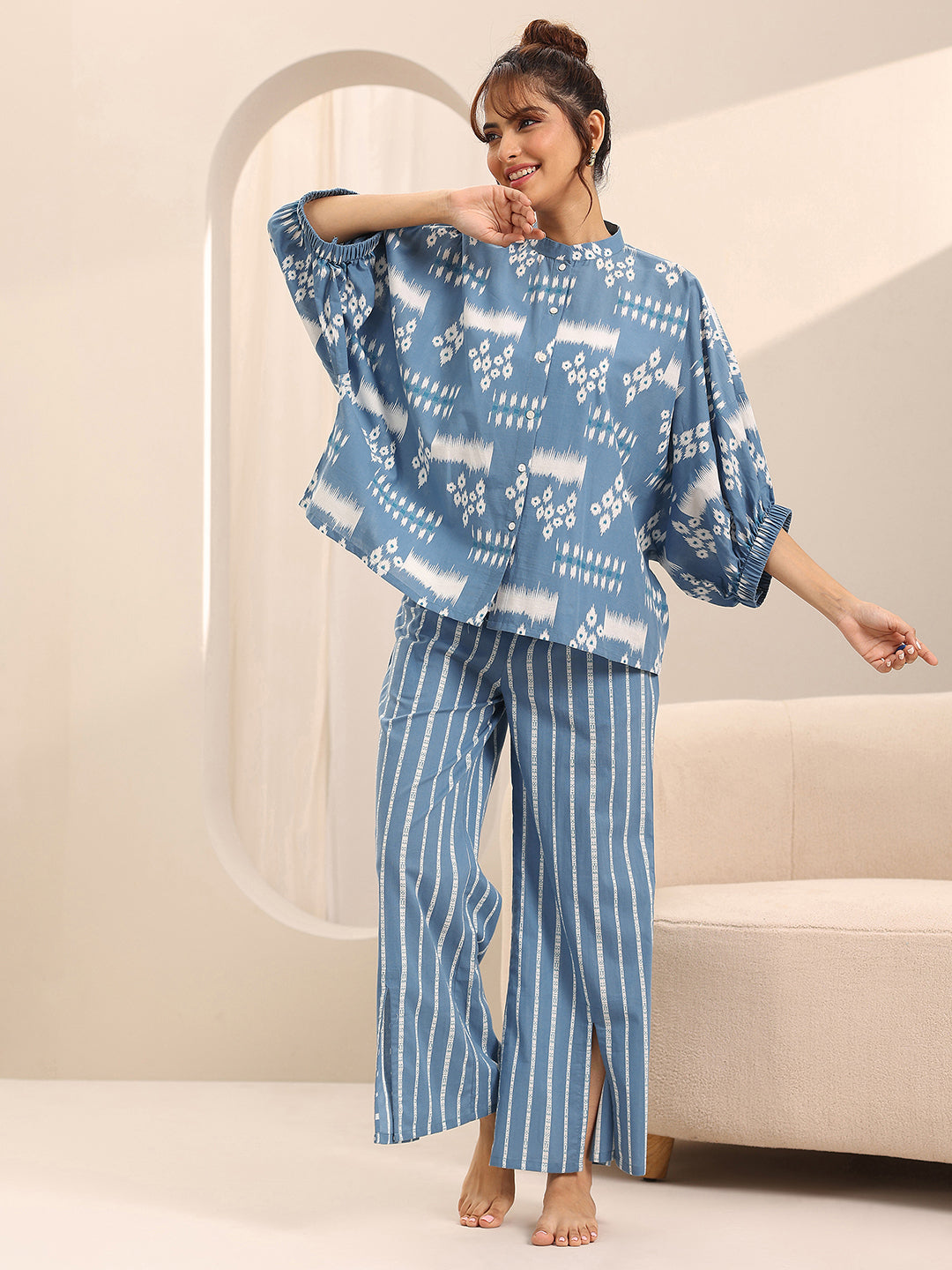 Anouk Blue Printed Cotton Night Suits