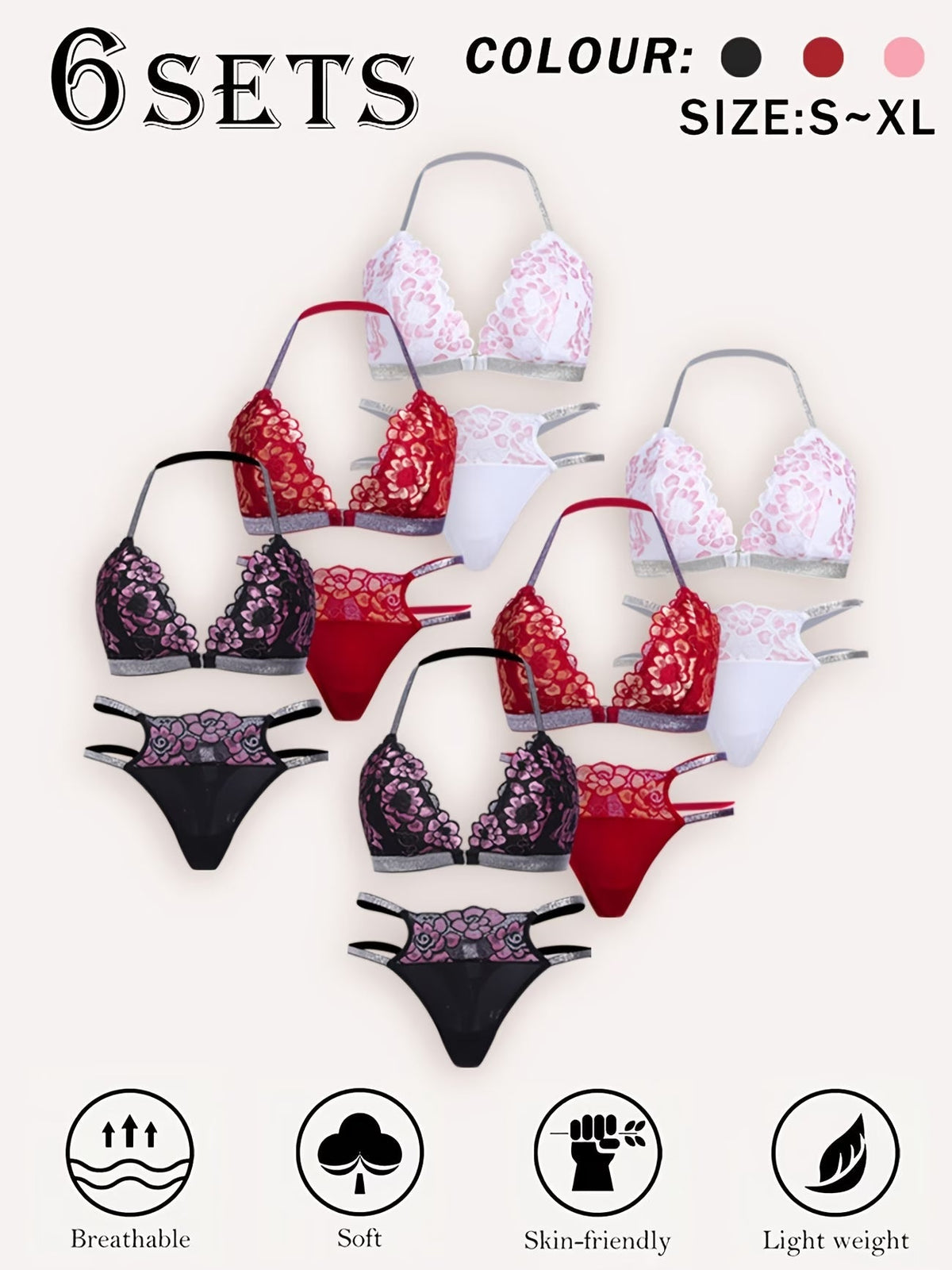 Pack of 6 Women’s Lace Lingerie Set