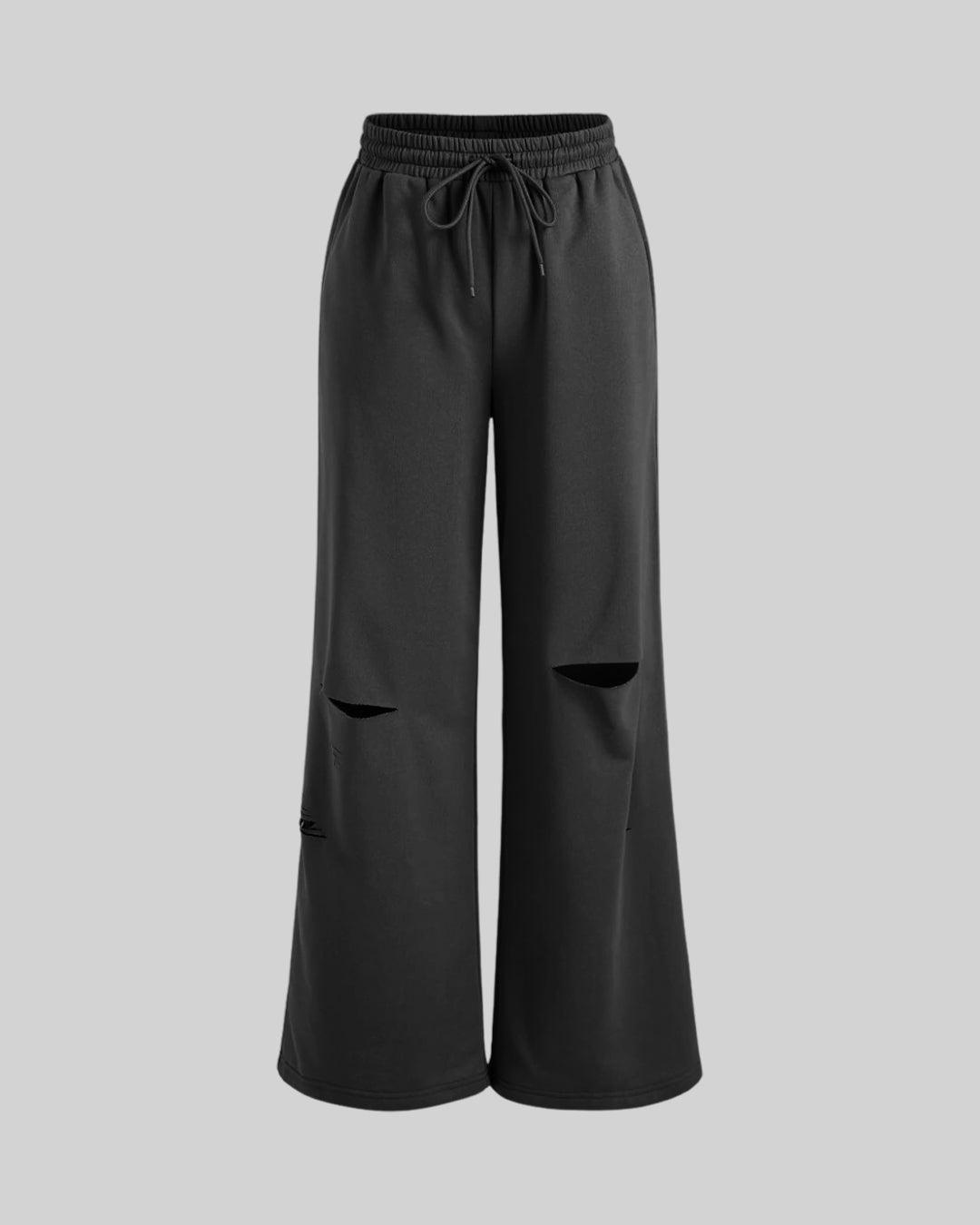 Off Duty Aesthetic Tiered Casual Trouser In Black