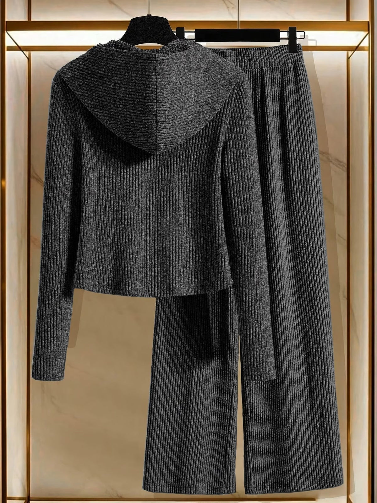Women’s Hooded Long Sleeve Top & Pants Co-Ord Set – Elegant Solid Color Lounge Wear