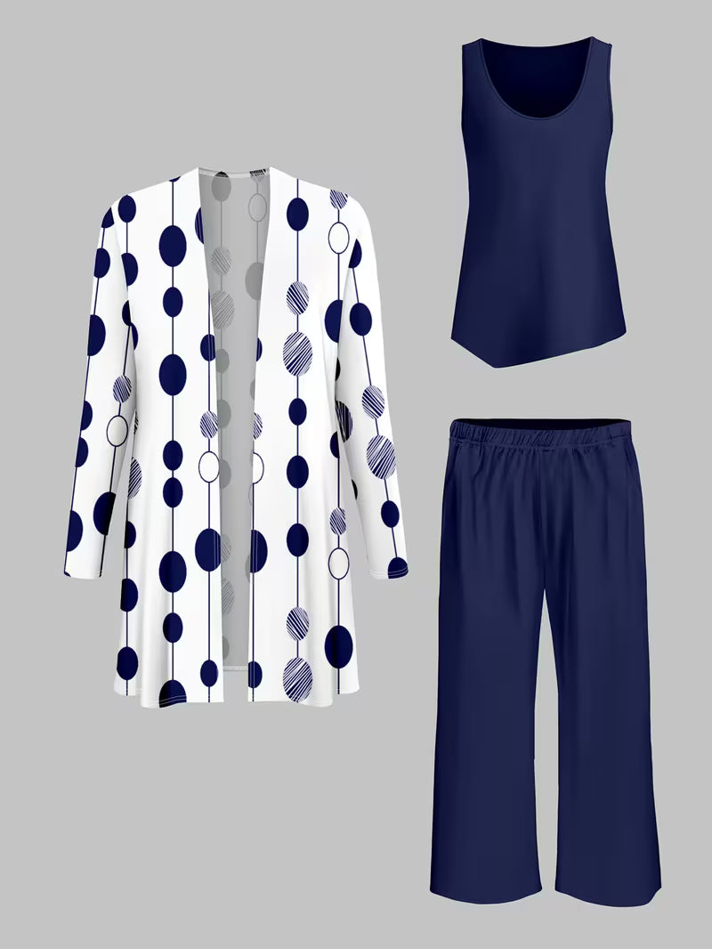 Women’s 3pcs Polka Blazer, Vest & Pants Suit