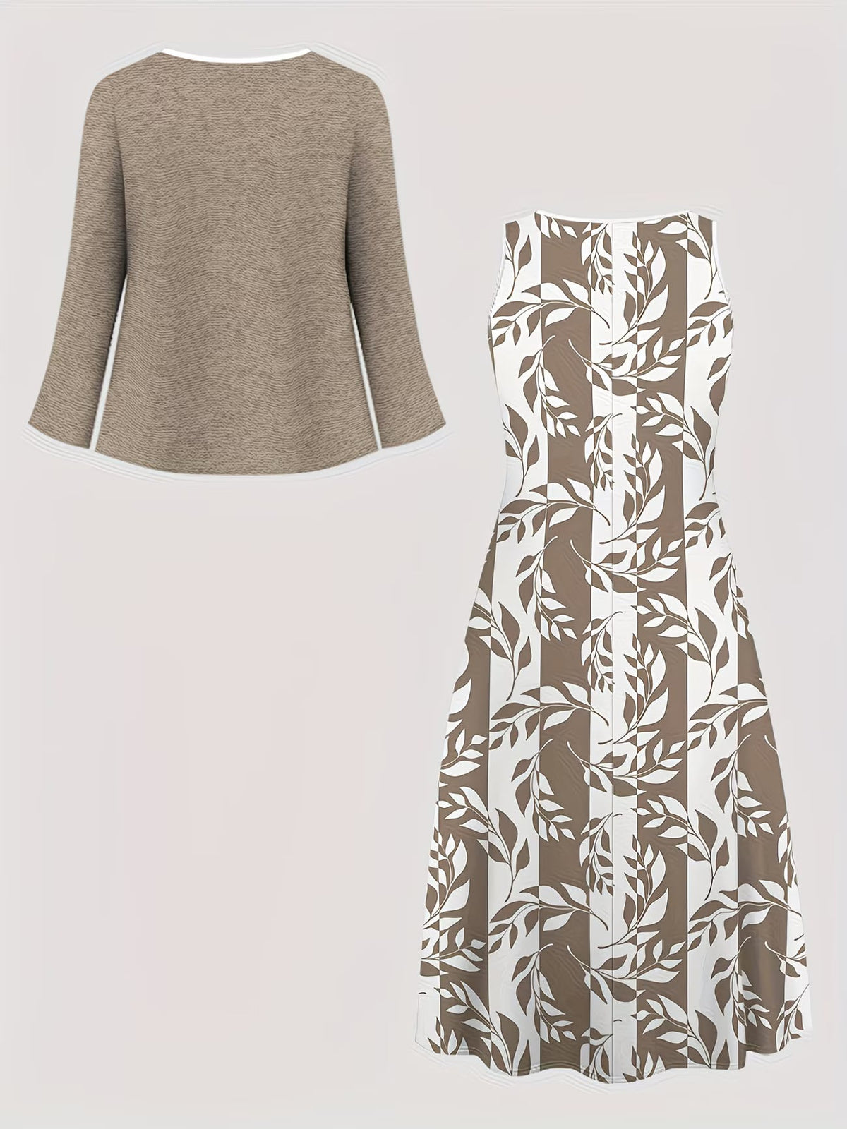 Women's Botanical Print Dress & Tie-Front Cardigan Two-Piece Set