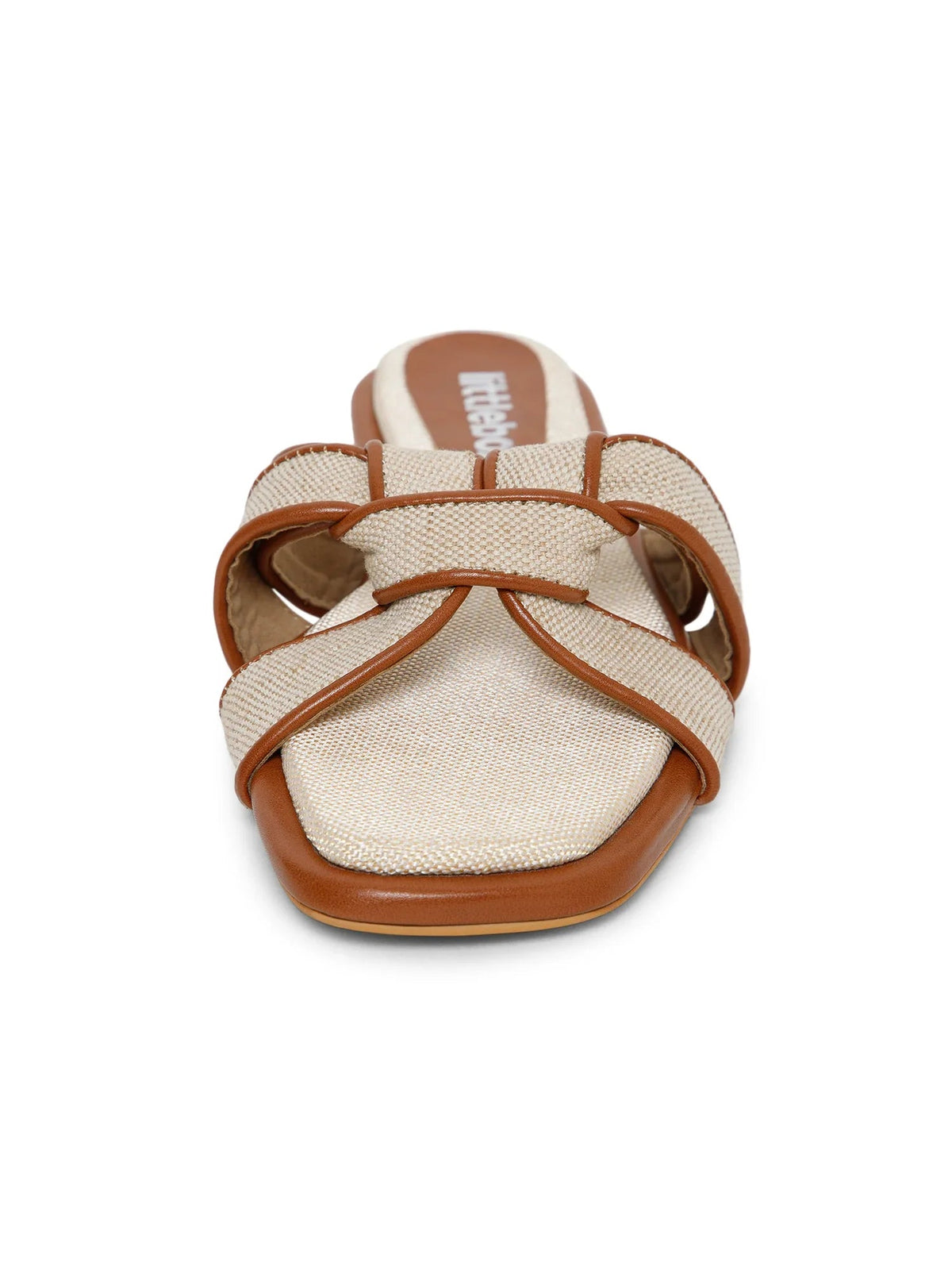 Tan Woven-Textured Multi-Strap Slides