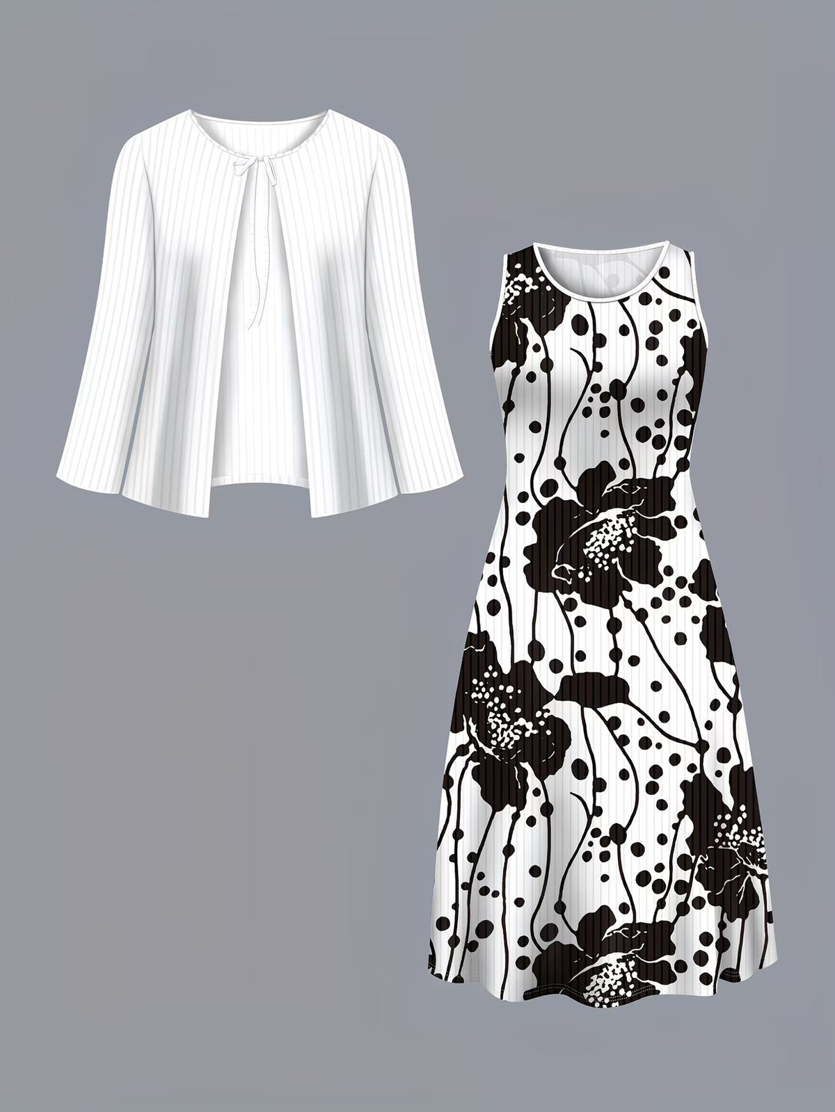 Women's Botanical Print Dress & Tie-Front Cardigan Two-Piece Set