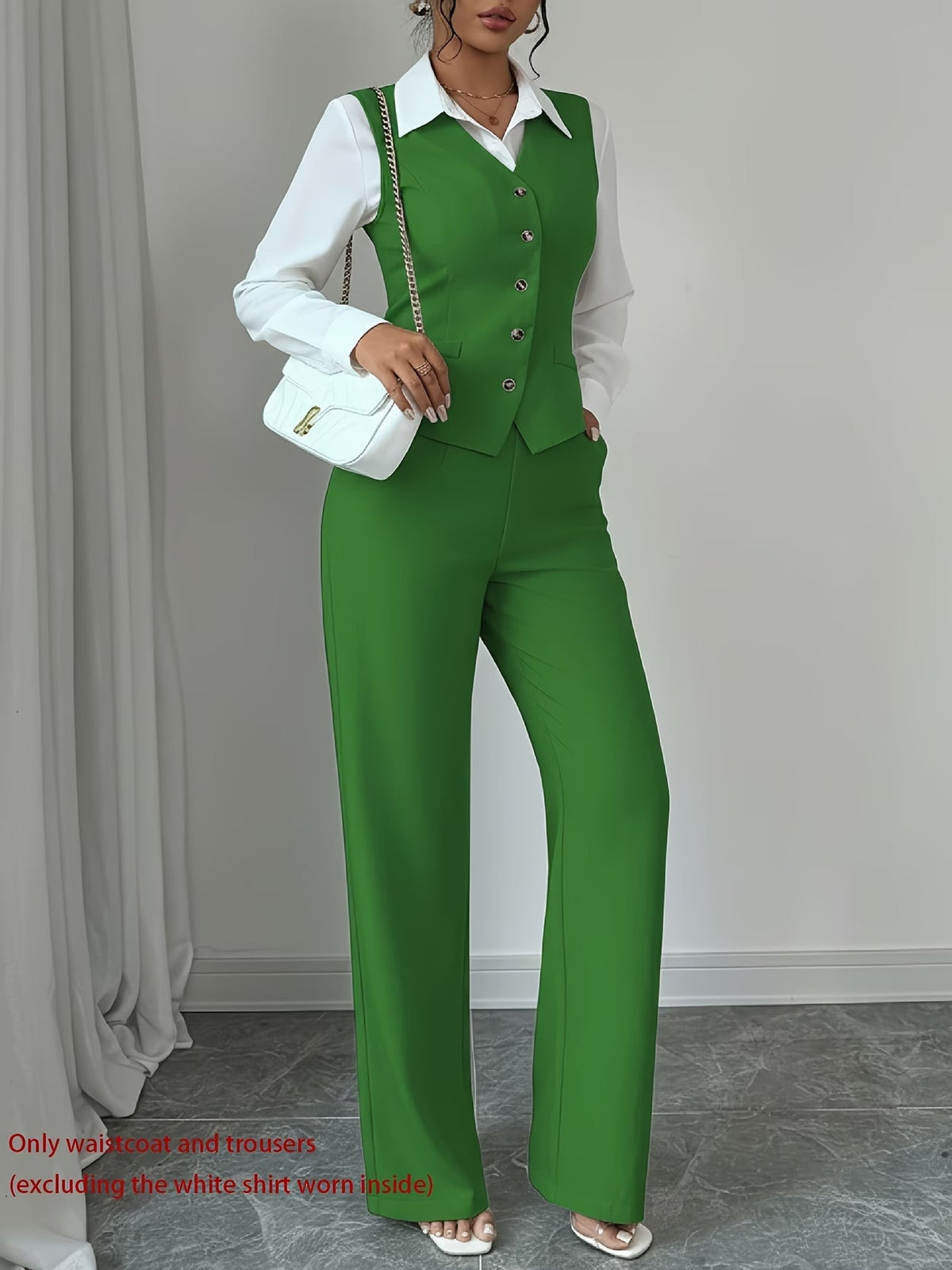 Women's Sleeveless Waist-Cinched Vest & Wide-Leg Pants Two-Piece Set