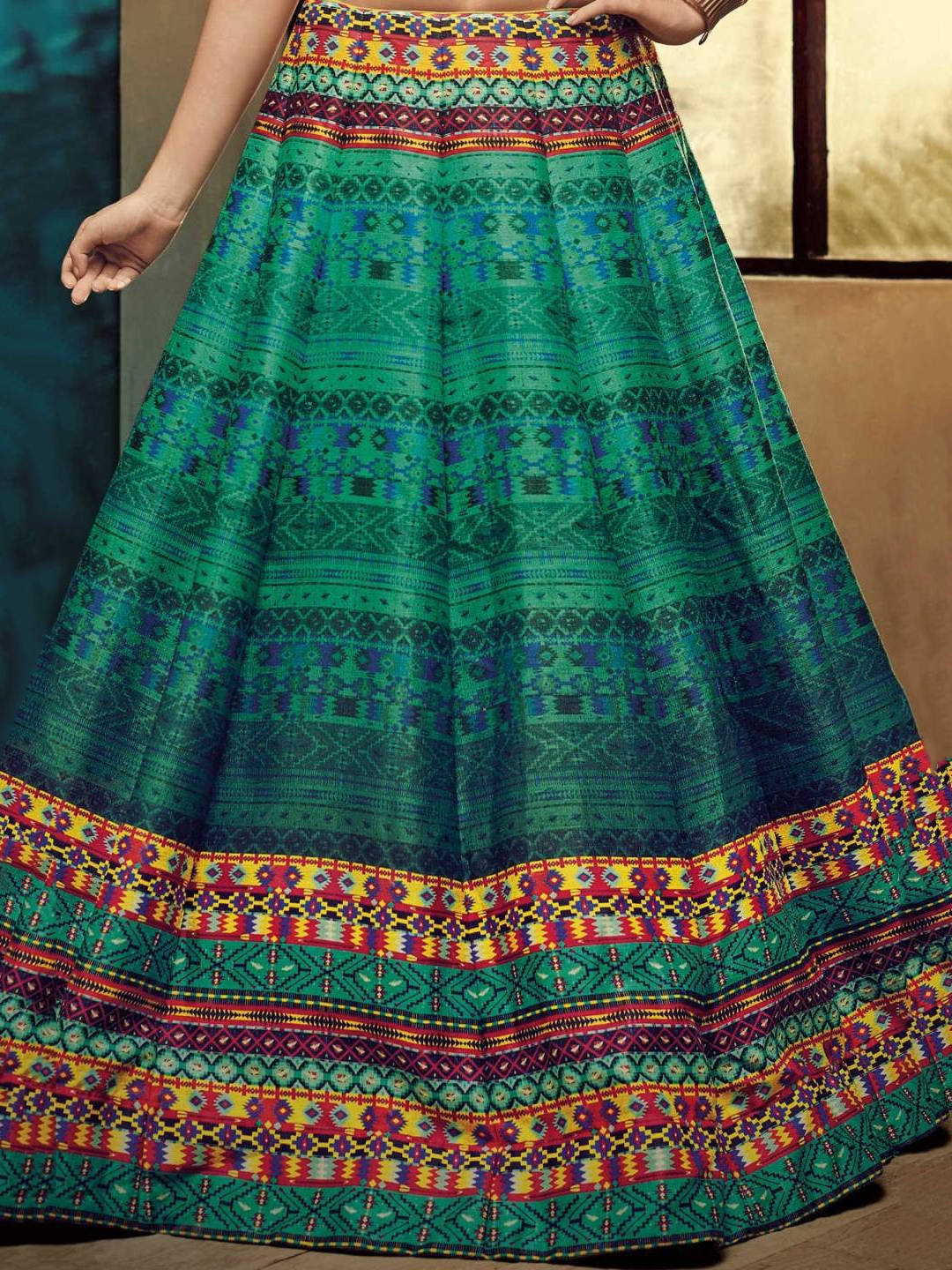 Green and Blue Designer Partywear Lehenga Choli