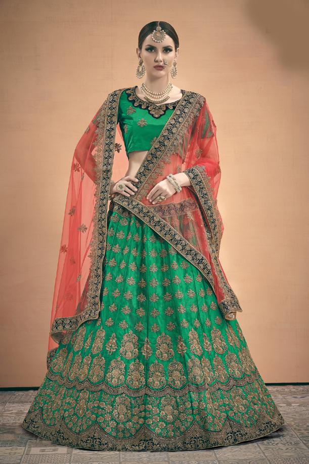 Gorgeous Green Colored Lehenga Choli With Dupatta For Party Wear