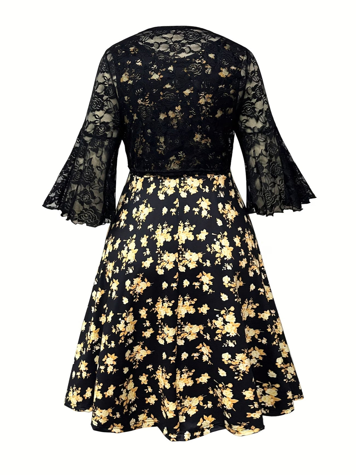 Plus Size Women Elegant Lace Coat & Printed Vest Dress 2-Piece Outfit Set