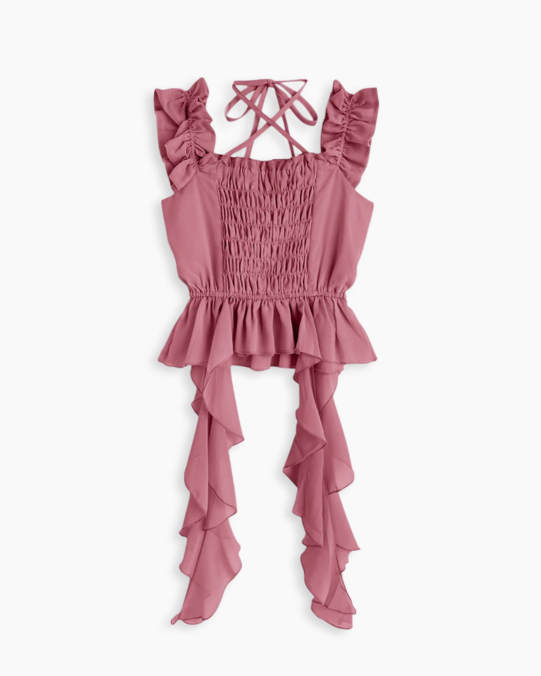 Ruffle Trim Shirred Peplum Cami Top in Blush Pink