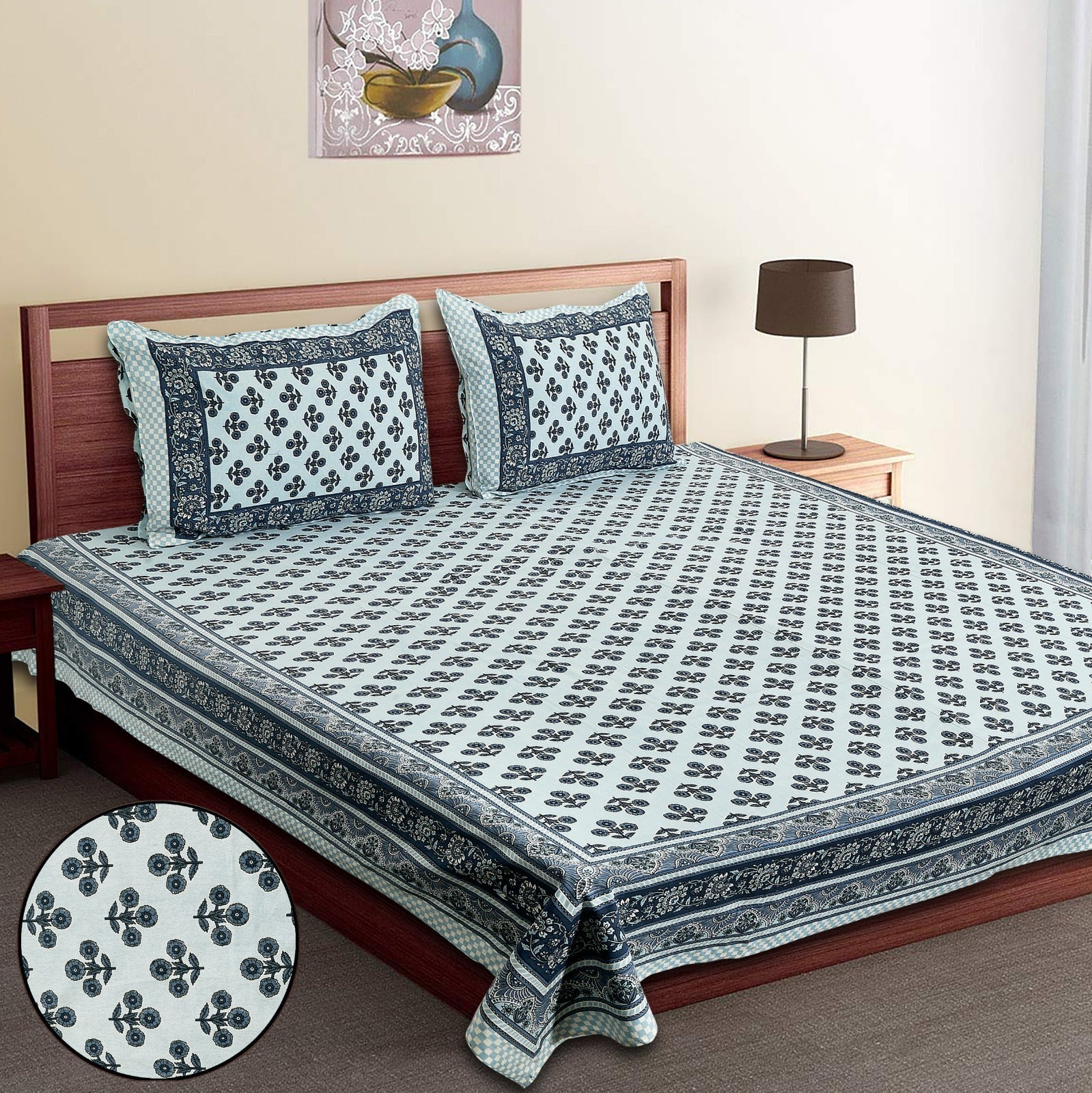 King-Size Cotton Bedsheet Set with Pillow Covers
