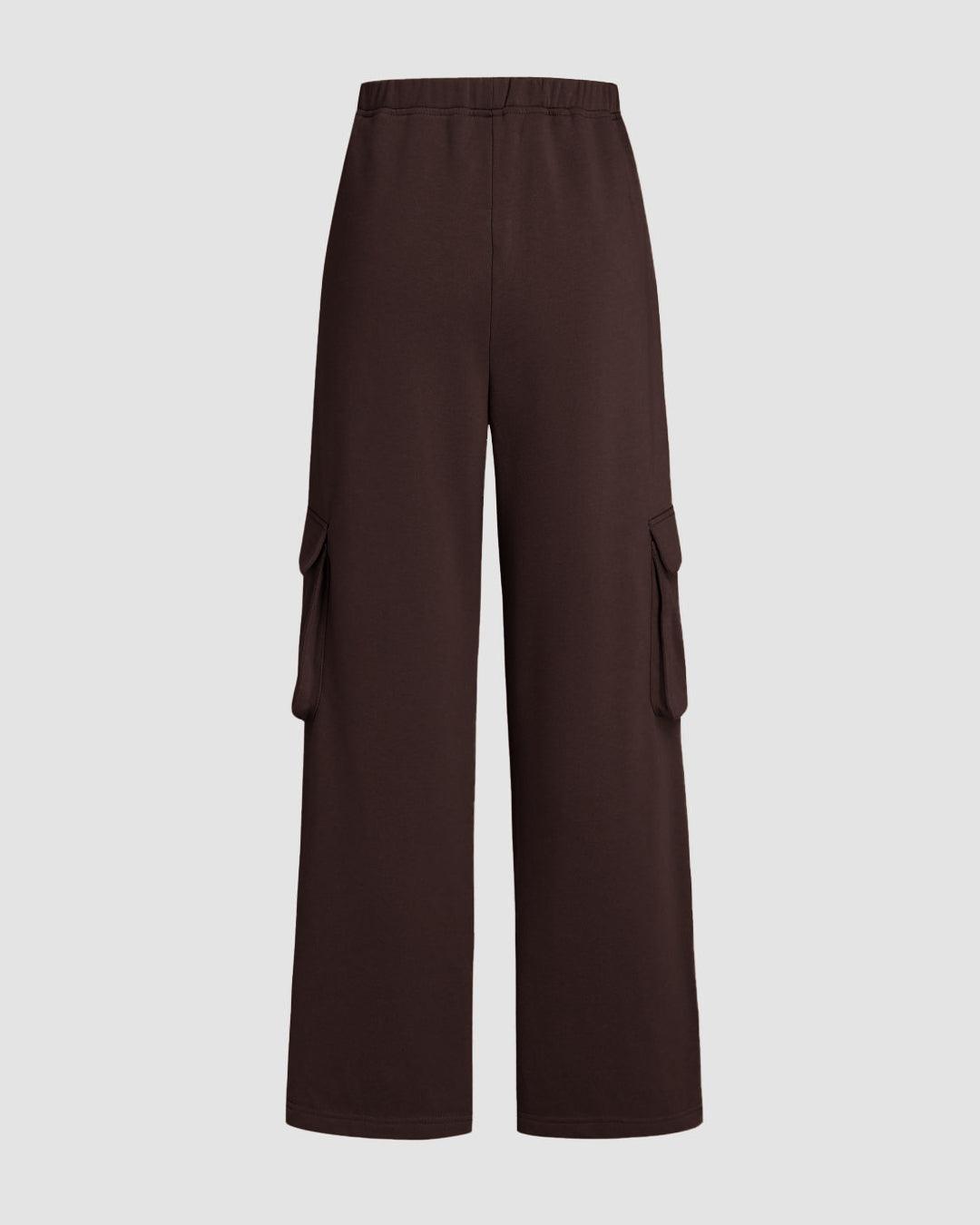 Cool Girl Aesthetics Double Pocket Trousers Chocolate Brown