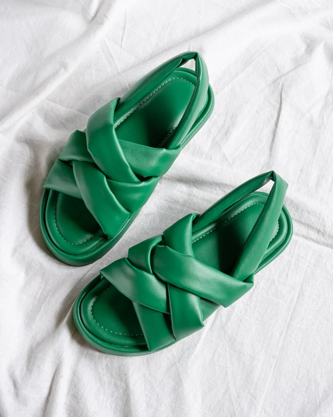 Color Pop Green comfort quilted slides