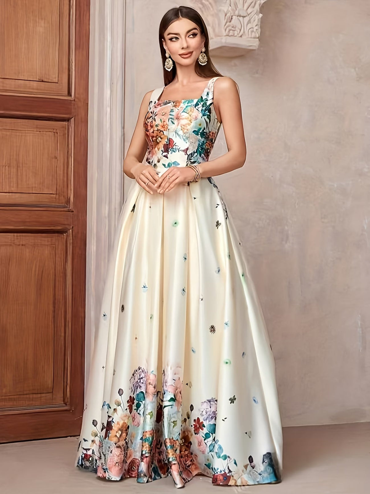 Women's Elegant Floral Print Evening Maxi Dress