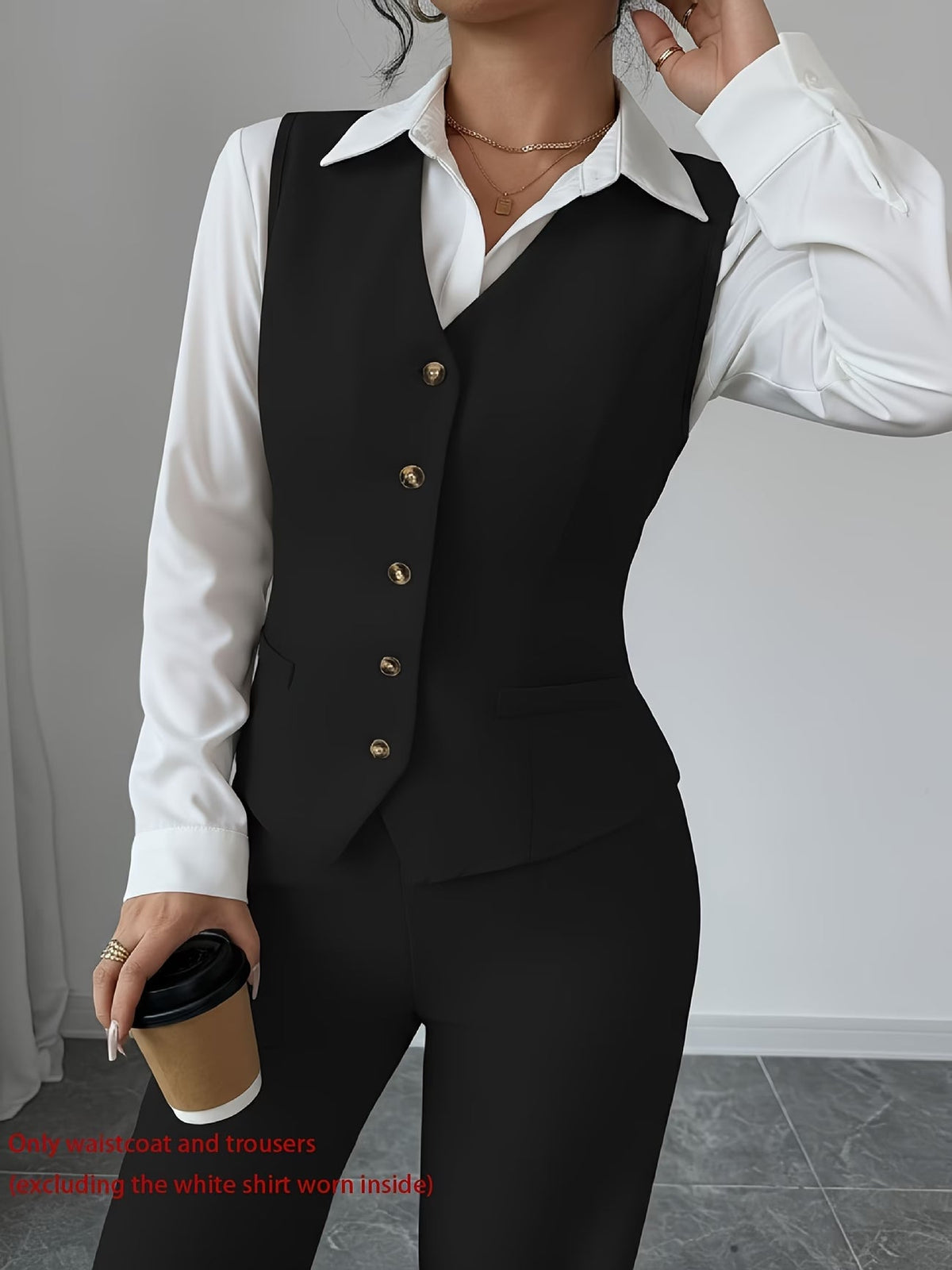Women's Sleeveless Waist-Cinched Vest & Wide-Leg Pants Two-Piece Set