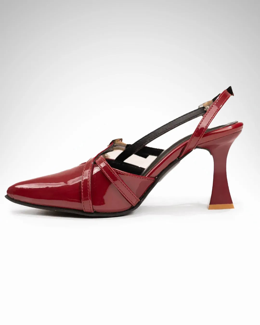 Pointed Closed Toe Slingback Heels Pumps with Buckles In Burgundy