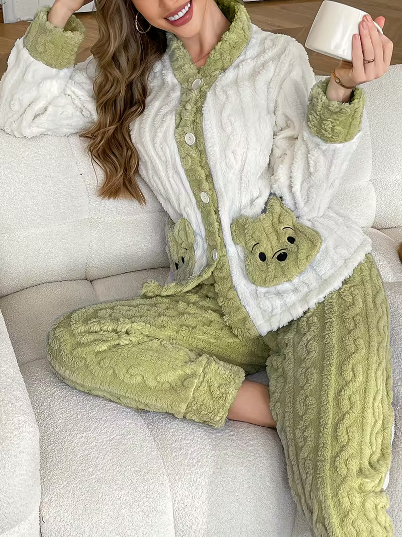 Pack Of 2 Women’s Winter Loungewear Set – Bear Embroidery, Soft And Comfortable