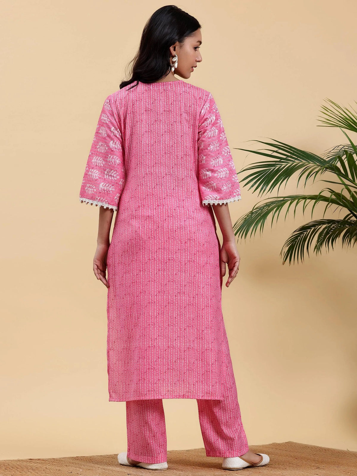 Anouk Pink Printed Cotton Straight Kurta Set