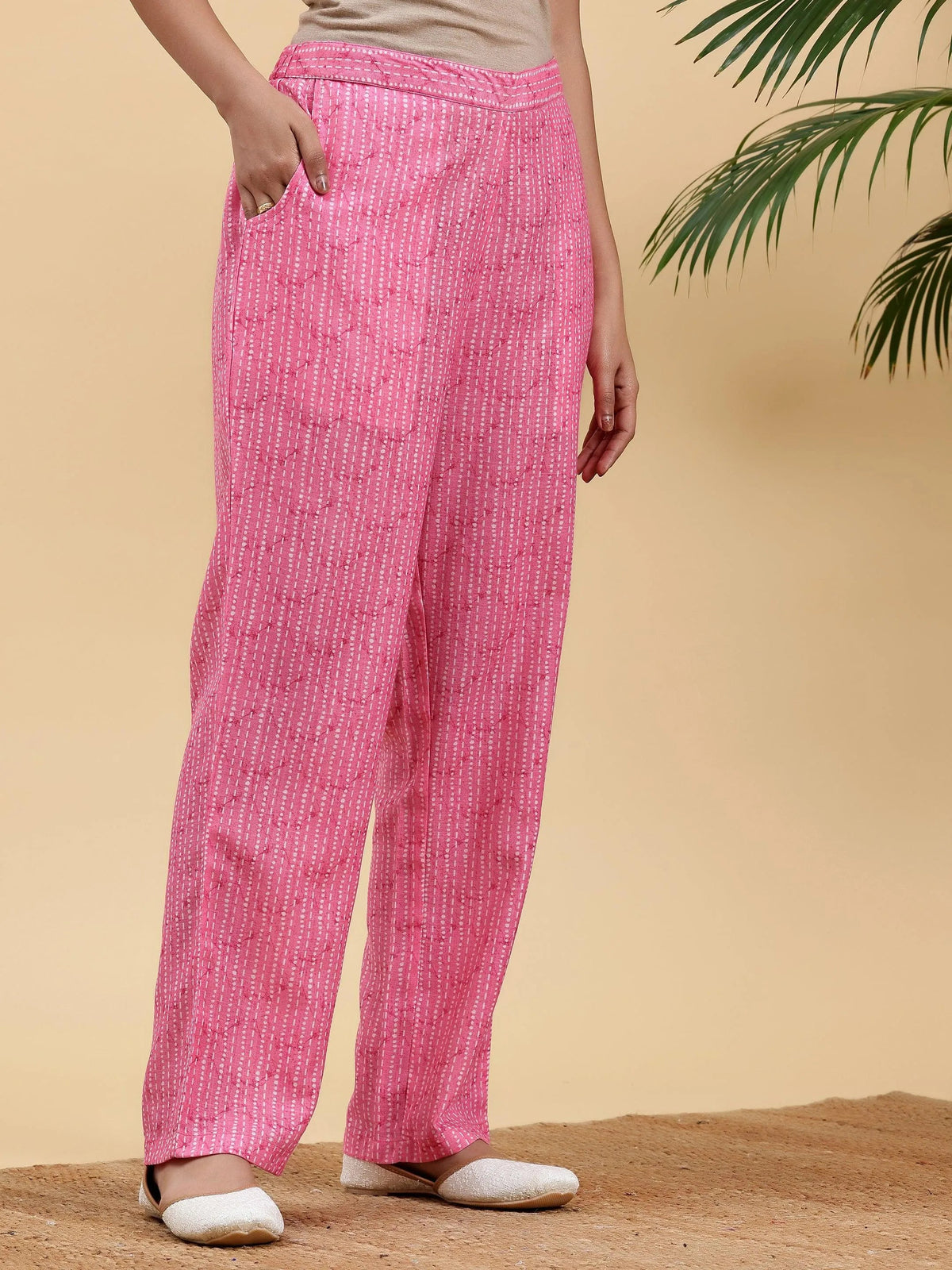 Anouk Pink Printed Cotton Straight Kurta Set