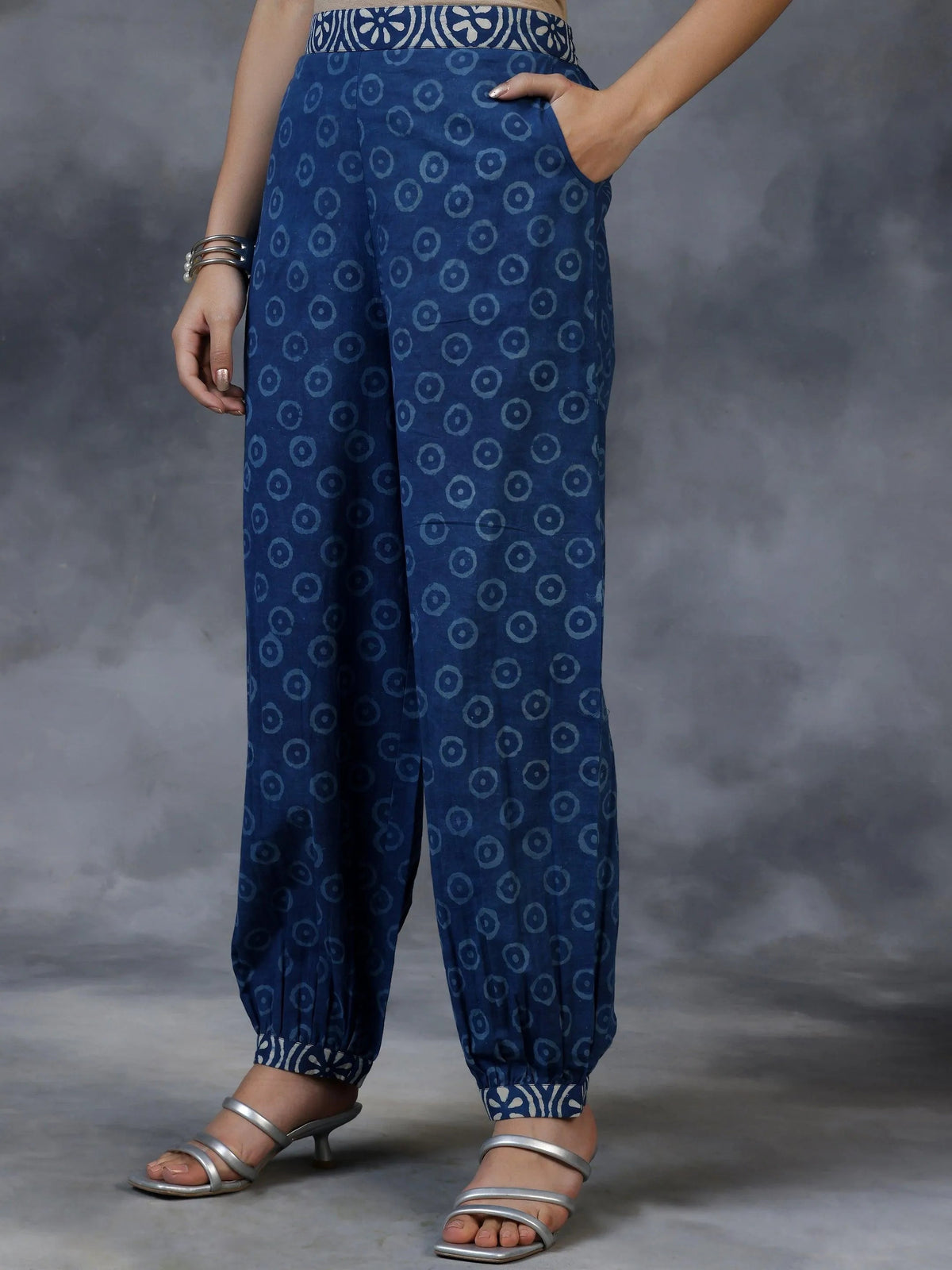 Anouk Blue Printed Cotton Straight Suit With Dupatta