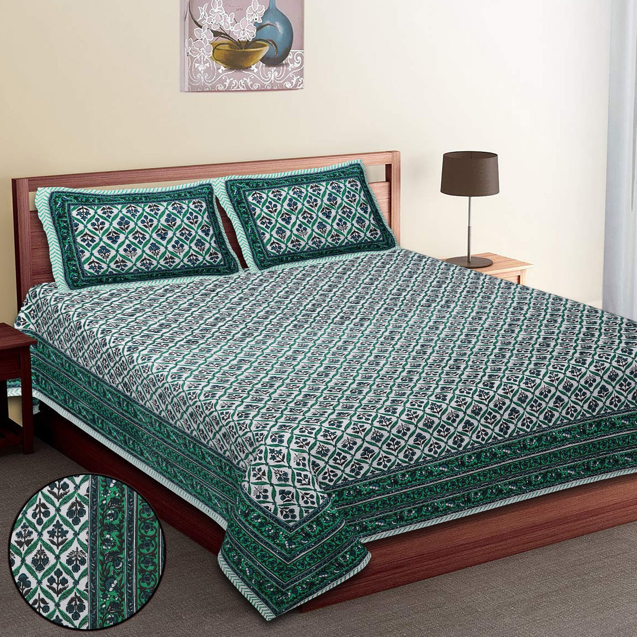 King-Size Bed Sheet Set with 2 Pillow Covers (Cotton Autoloom Fabric)