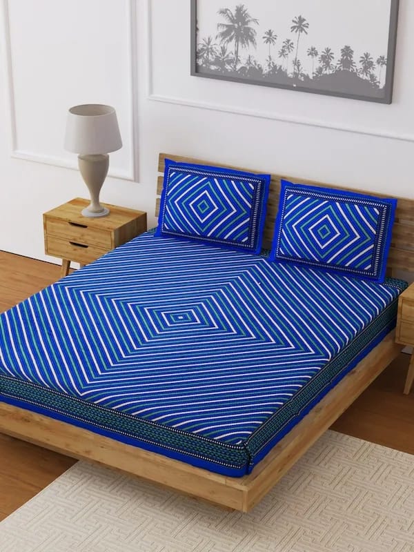 Jaipuri Double Bedsheet Set with Two Pillow Covers - 90x100 Size