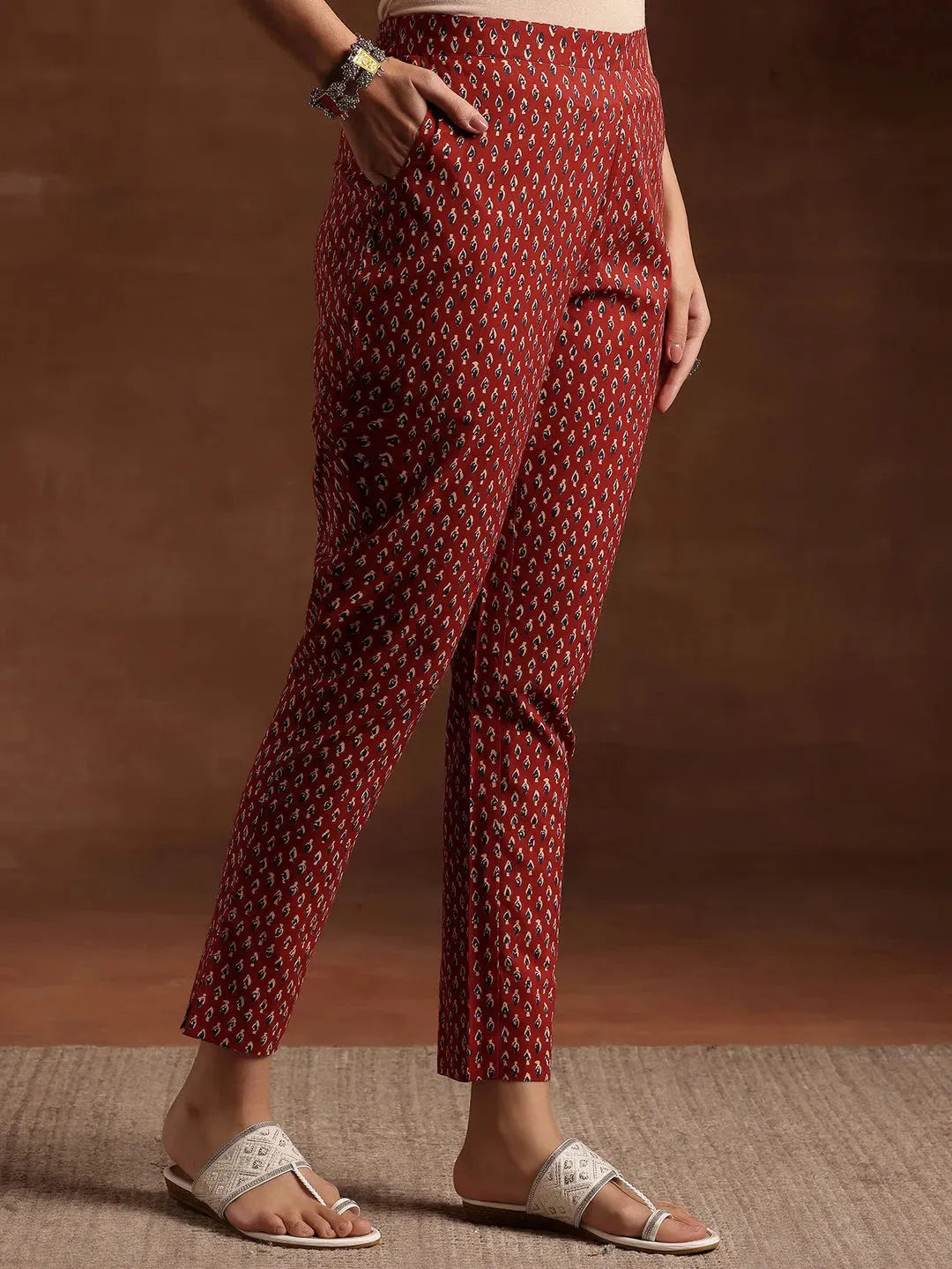 Anouk Rust Printed Cotton Straight Suit With Dupatta