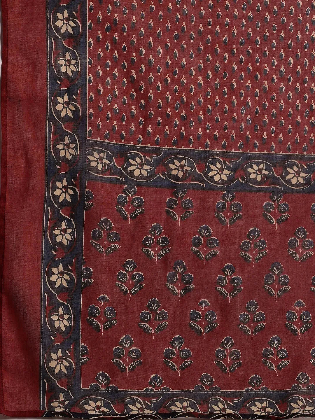 Anouk Rust Printed Cotton Straight Suit With Dupatta