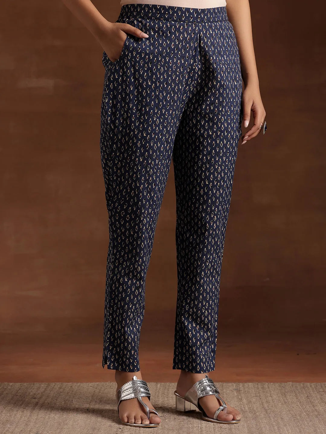 Anouk Blue Printed Cotton Straight Suit With Dupatta