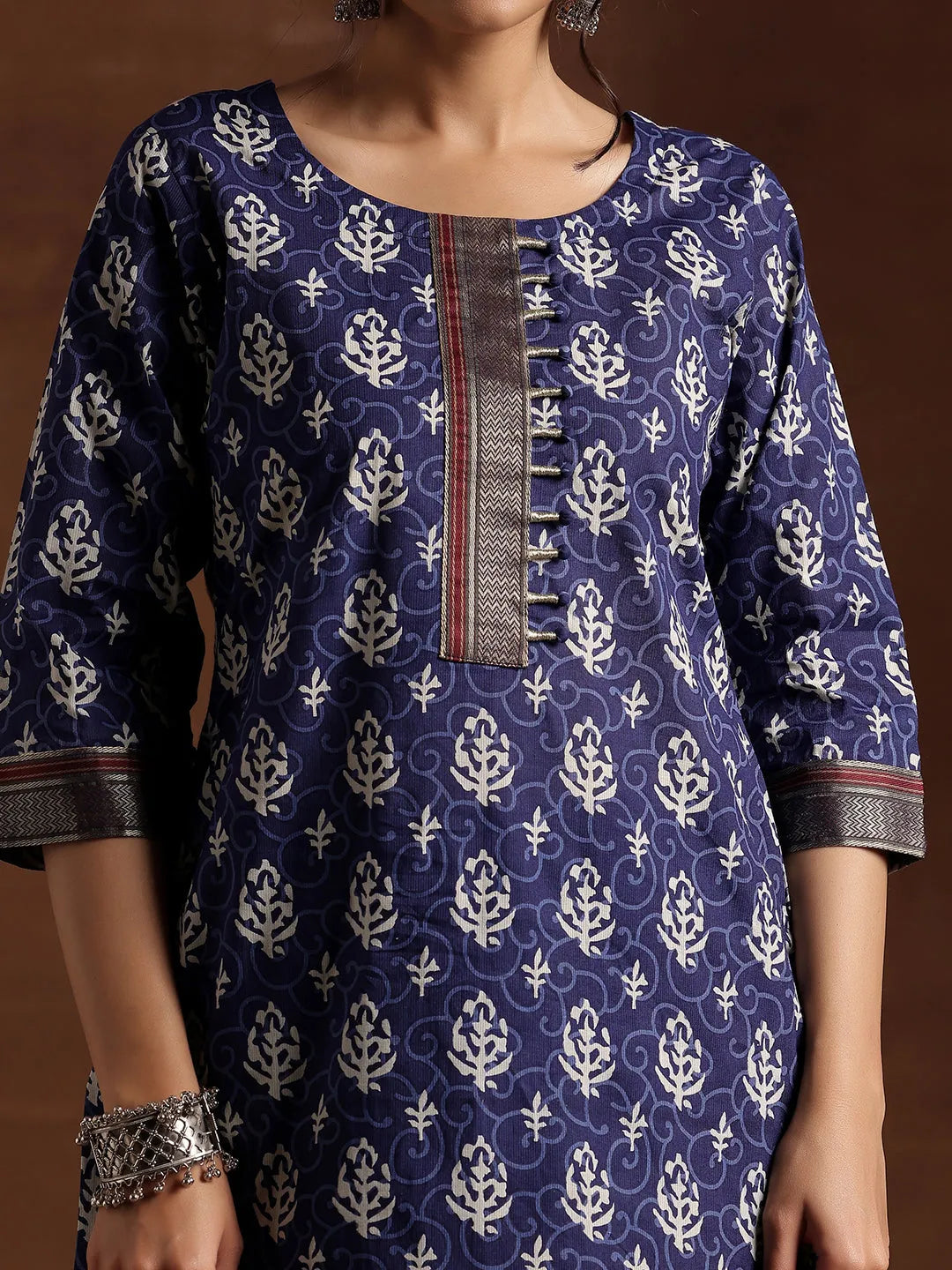 Anouk Indigo Printed Cotton Straight Suit With Dupatta