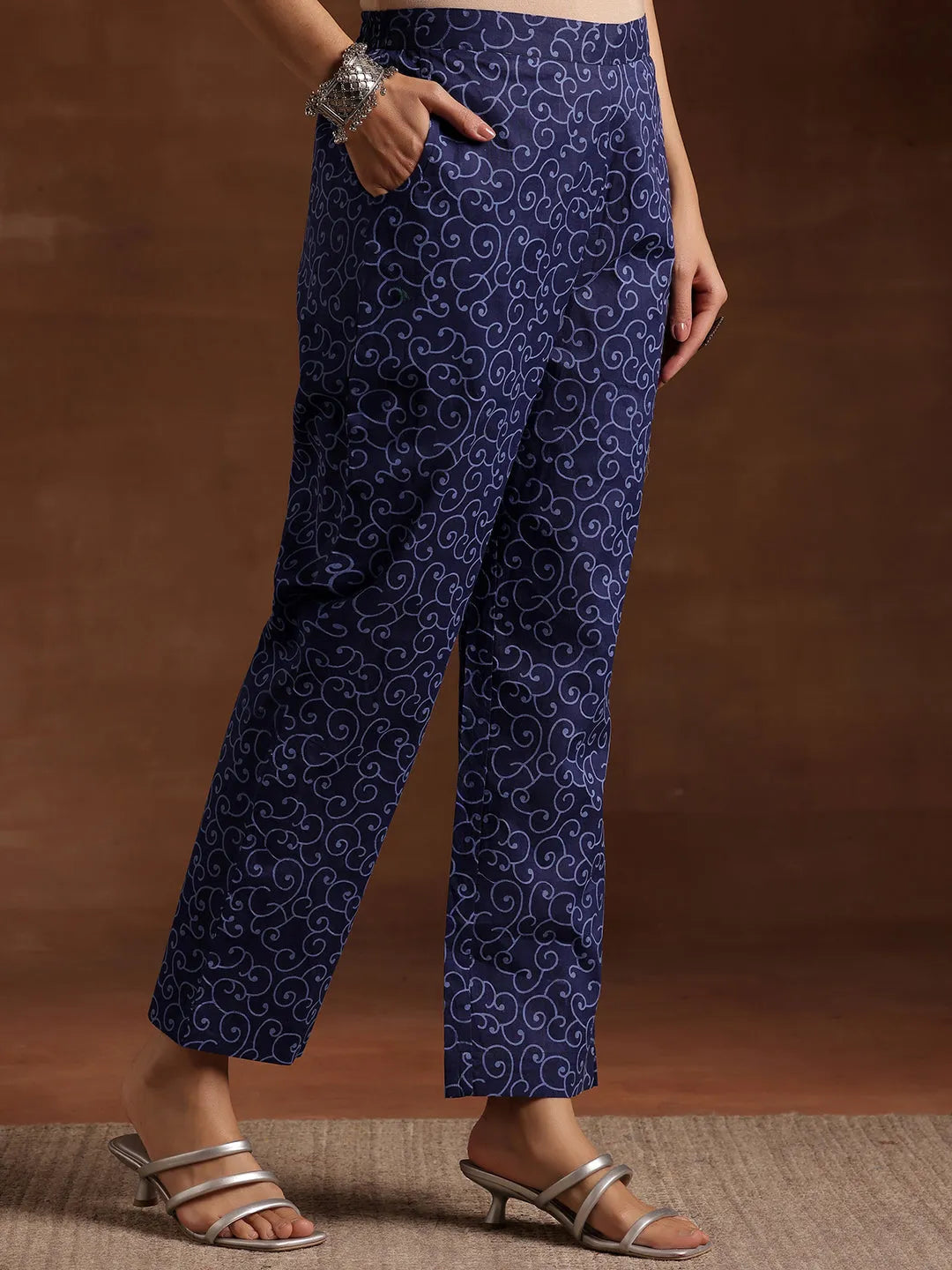 Anouk Indigo Printed Cotton Straight Suit With Dupatta