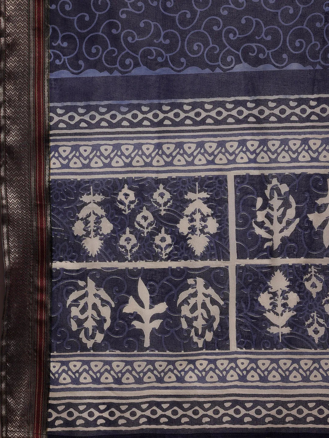 Anouk Indigo Printed Cotton Straight Suit With Dupatta