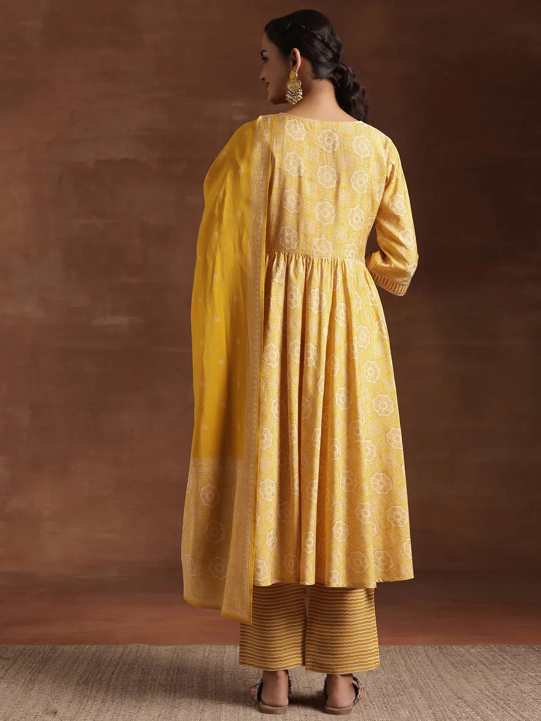 Anouk Yellow Printed Silk Blend Anarkali Suit With Dupatta