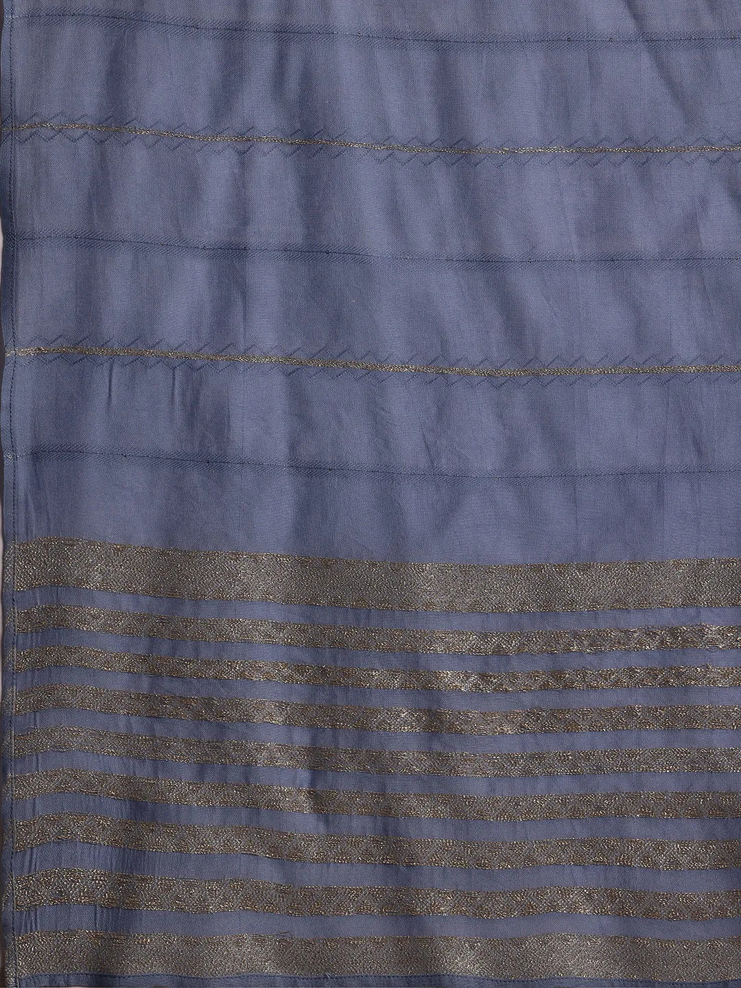 Anouk Blue Printed Silk Blend A-Line Kurta With Trousers & Dupatta