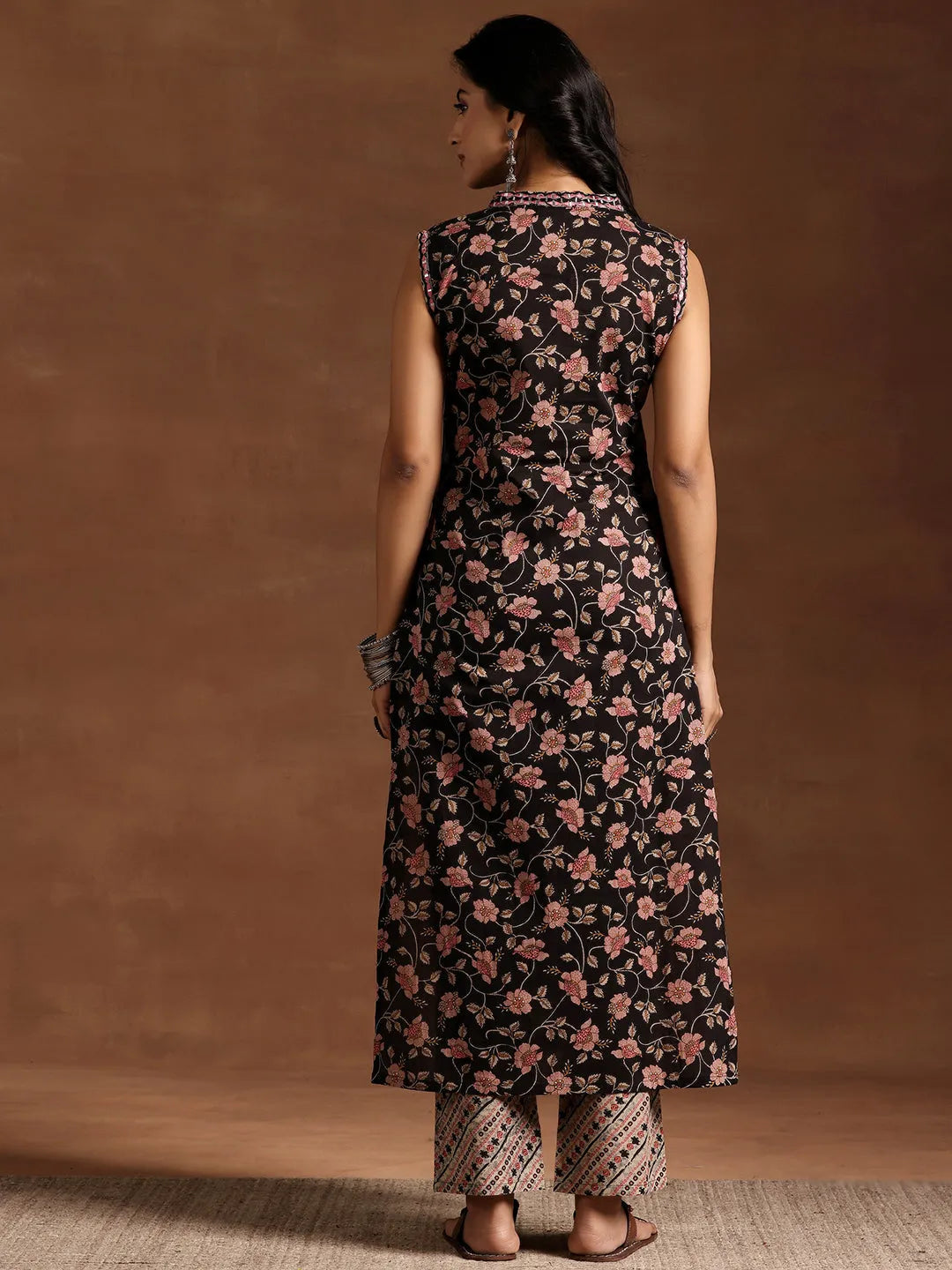 Anouk Black Printed Cotton Straight Kurta Set