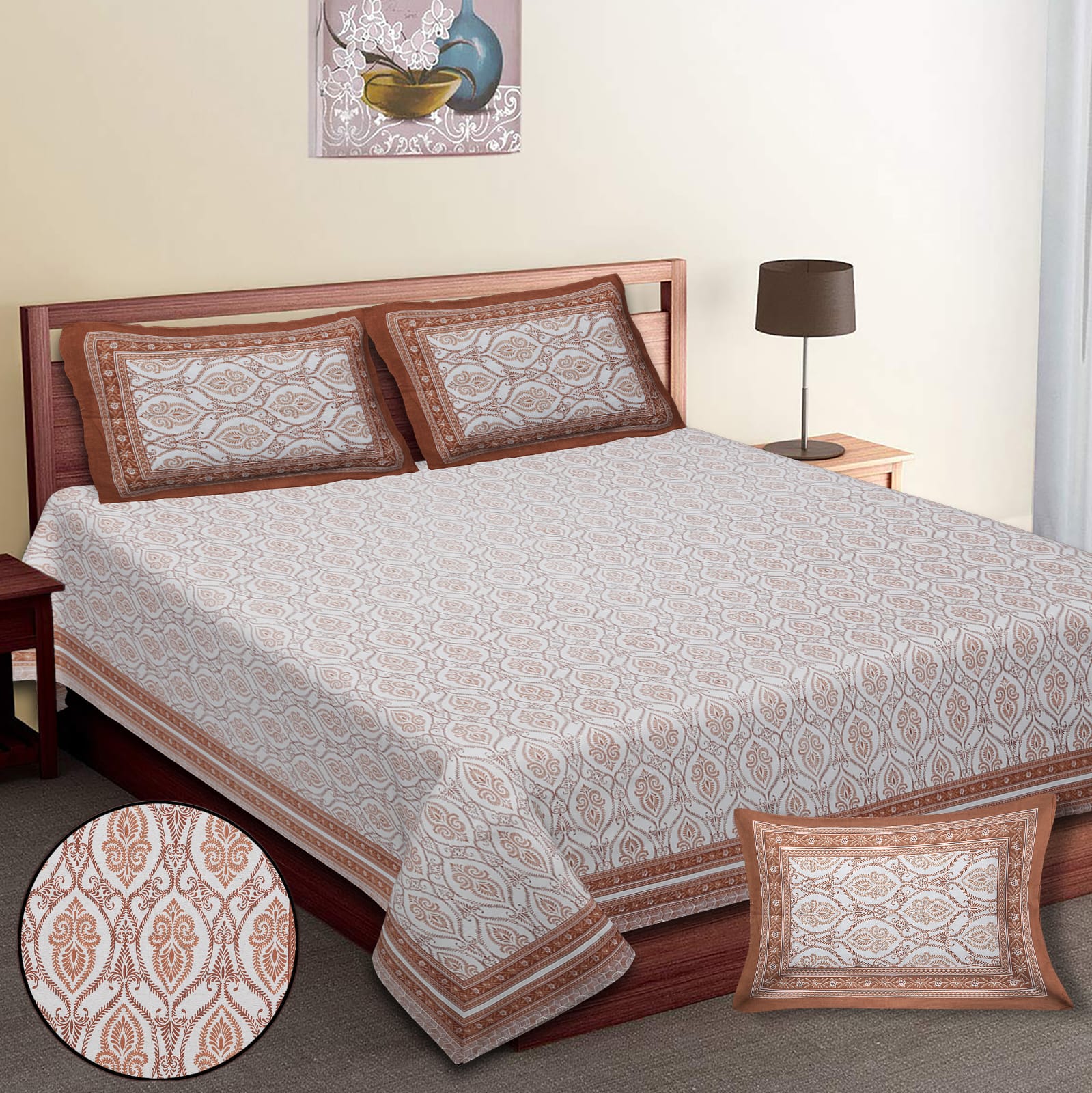 King-Size Cotton Bedsheet Set with Pillow Covers