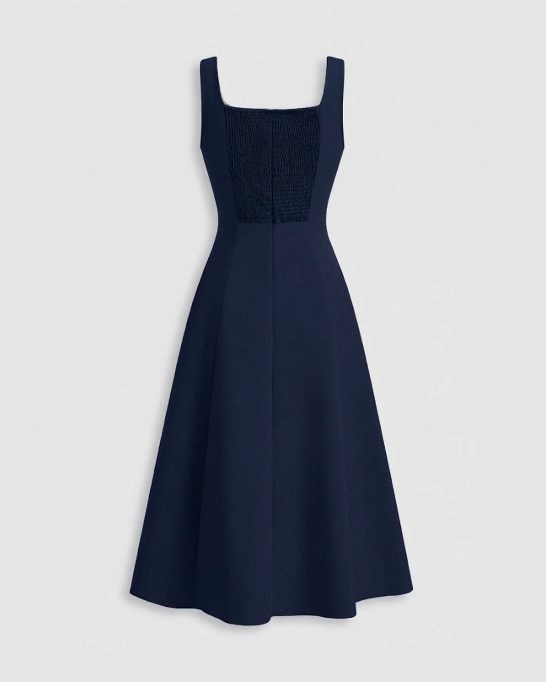 Square Neck Fit and Flare Midi Dress in Navy Blue
